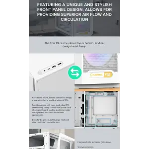 Корпус GAMEMAX Micro ATX без блока живлення, білий, загарт товане скло, Mini Tower, M-ATX(200mm), Mini ITX F36 WH UA