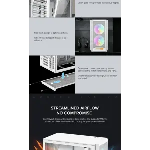 Корпус GAMEMAX Micro ATX без блока живлення, білий, загарт товане скло, Mini Tower, M-ATX(200mm), Mini ITX F36 WH UA