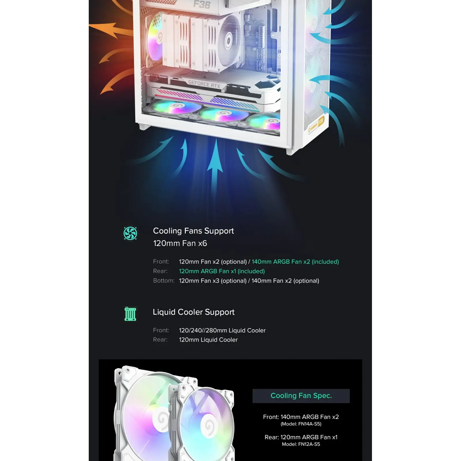 Корпус GAMEMAX Micro ATX без блока живлення, білий, загарт товане скло, Mini Tower, M-ATX(200mm), Mini ITX F36 WH UA