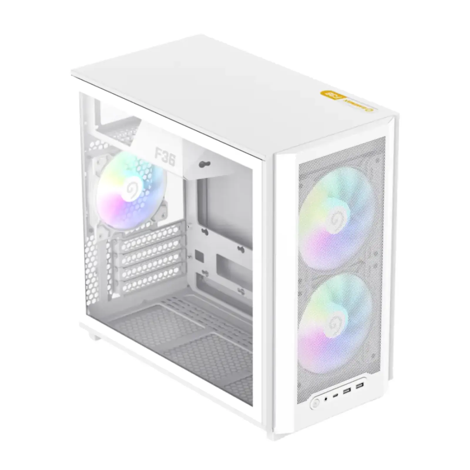 Корпус GAMEMAX Micro ATX без блока живлення, білий, загарт товане скло, Mini Tower, M-ATX(200mm), Mini ITX F36 WH UA