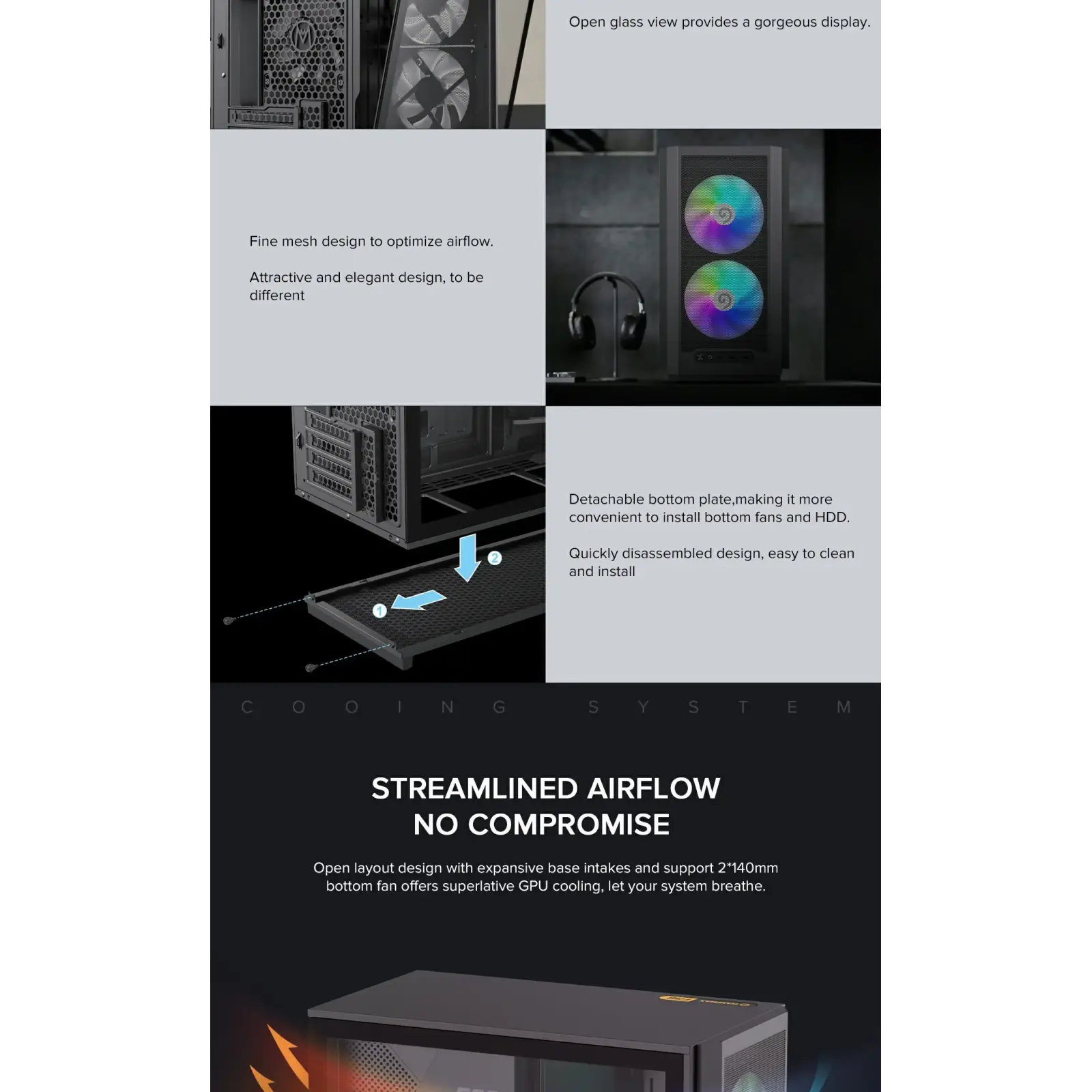 Корпус GAMEMAX Micro ATX без блока живлення, чорний, загар товане скло, Mini Tower, M-ATX(200mm), Mini ITX F36 BK UA