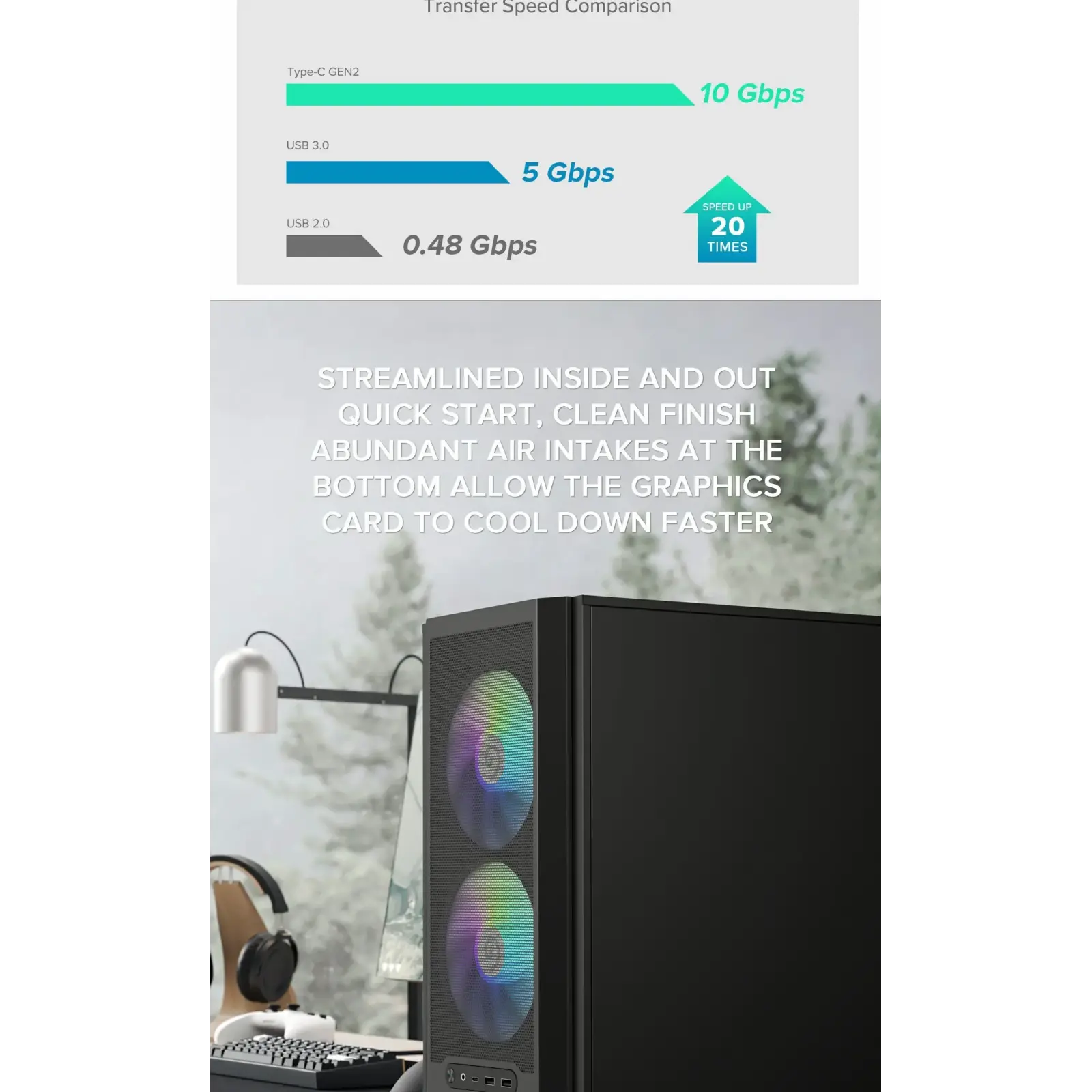 Корпус GAMEMAX Micro ATX без блока живлення, чорний, загар товане скло, Mini Tower, M-ATX(200mm), Mini ITX F36 BK UA