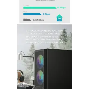 Корпус GAMEMAX Micro ATX без блока живлення, чорний, загар товане скло, Mini Tower, M-ATX(200mm), Mini ITX F36 BK UA