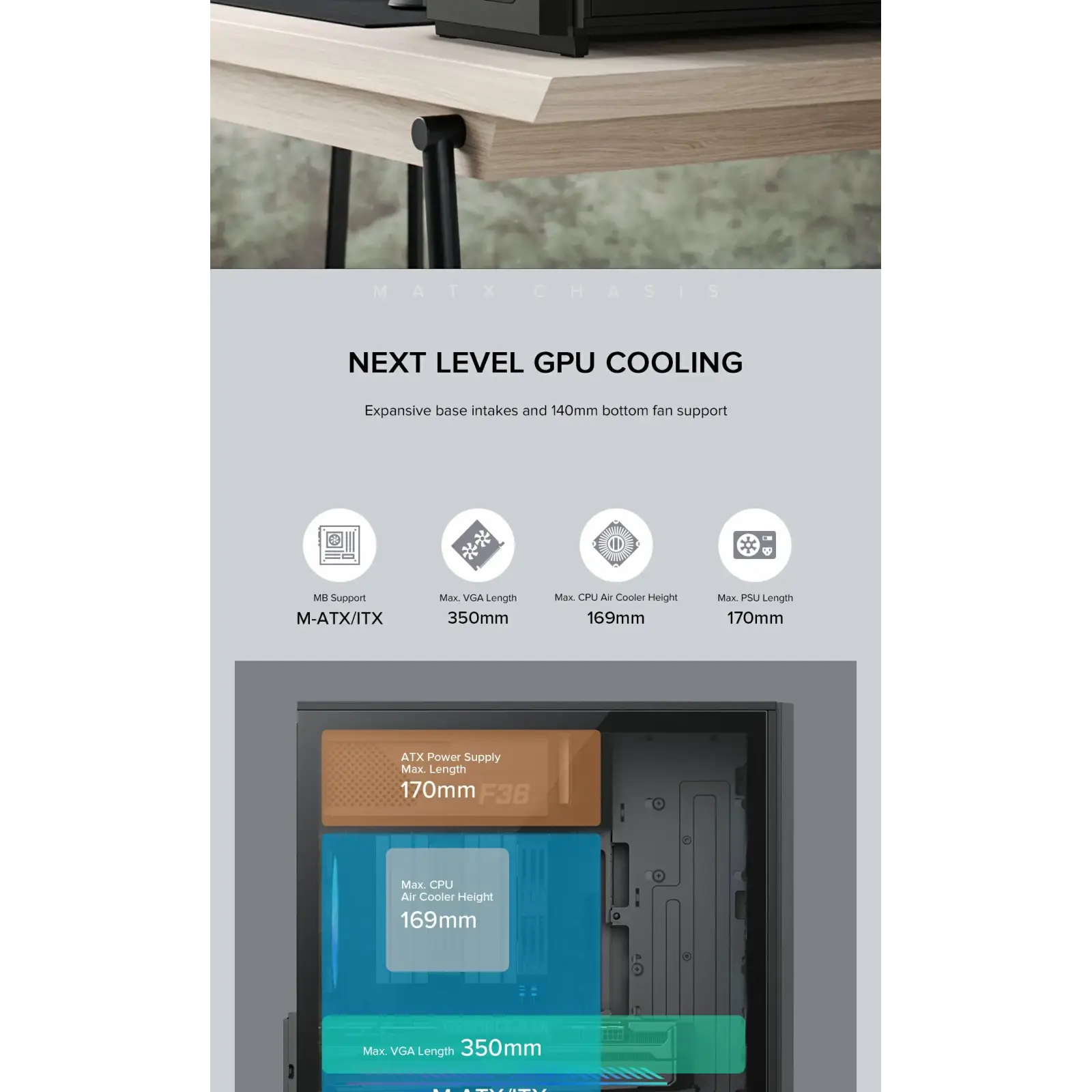 Корпус GAMEMAX Micro ATX без блока живлення, чорний, загар товане скло, Mini Tower, M-ATX(200mm), Mini ITX F36 BK UA