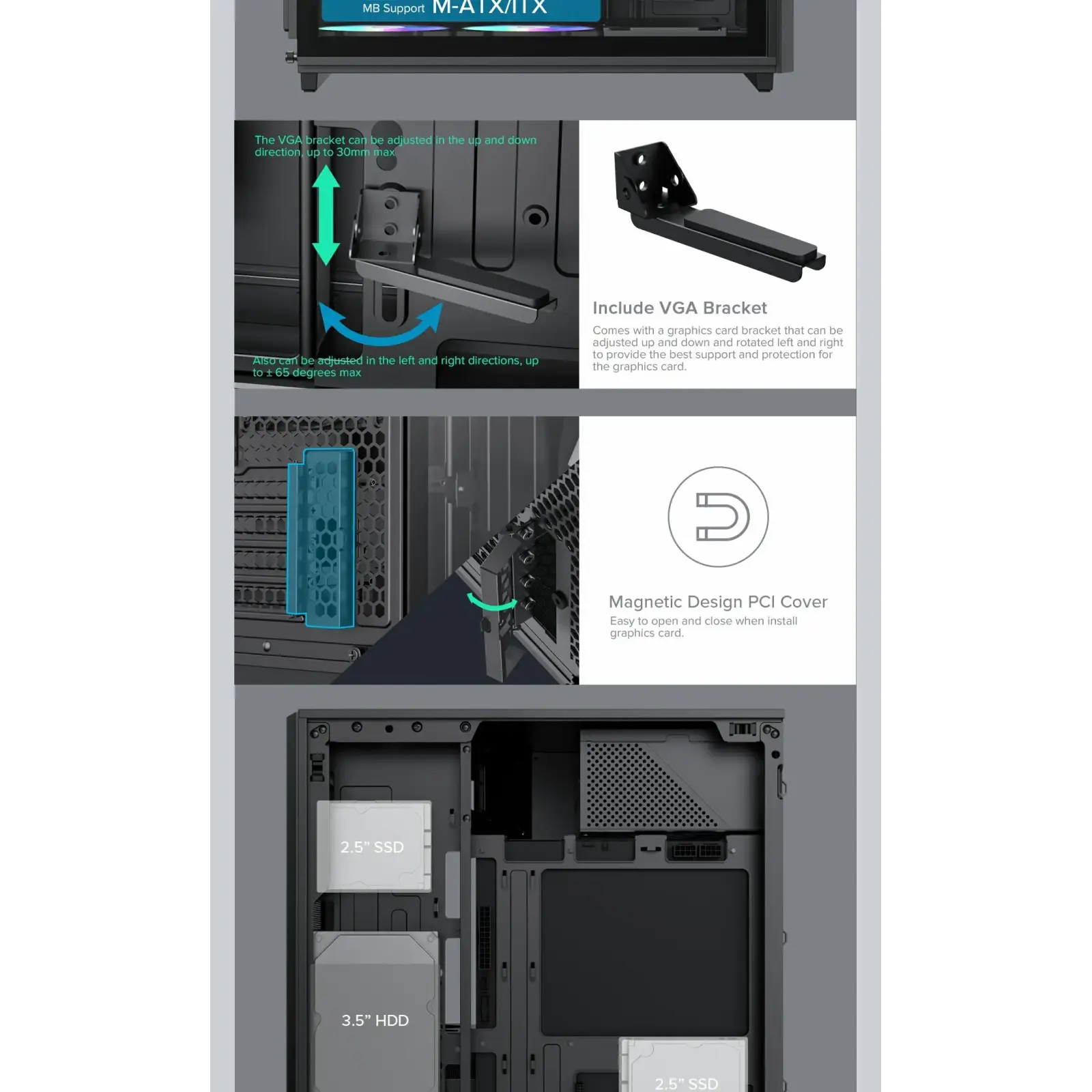 Корпус GAMEMAX Micro ATX без блока живлення, чорний, загар товане скло, Mini Tower, M-ATX(200mm), Mini ITX F36 BK UA