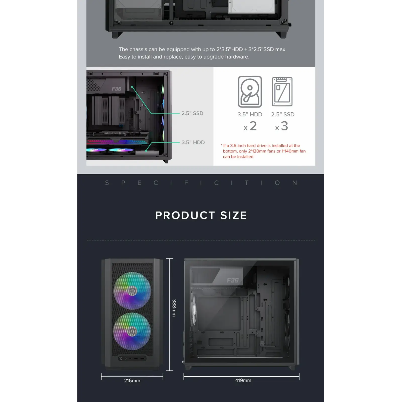 Корпус GAMEMAX Micro ATX без блока живлення, чорний, загар товане скло, Mini Tower, M-ATX(200mm), Mini ITX F36 BK UA