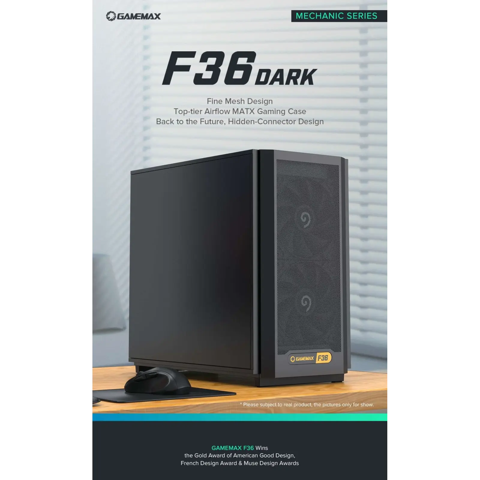 Корпус GAMEMAX Micro ATX без блока живлення, чорний, Mini Tower , M-ATX(200mm), Mini ITX F36 Dark UA