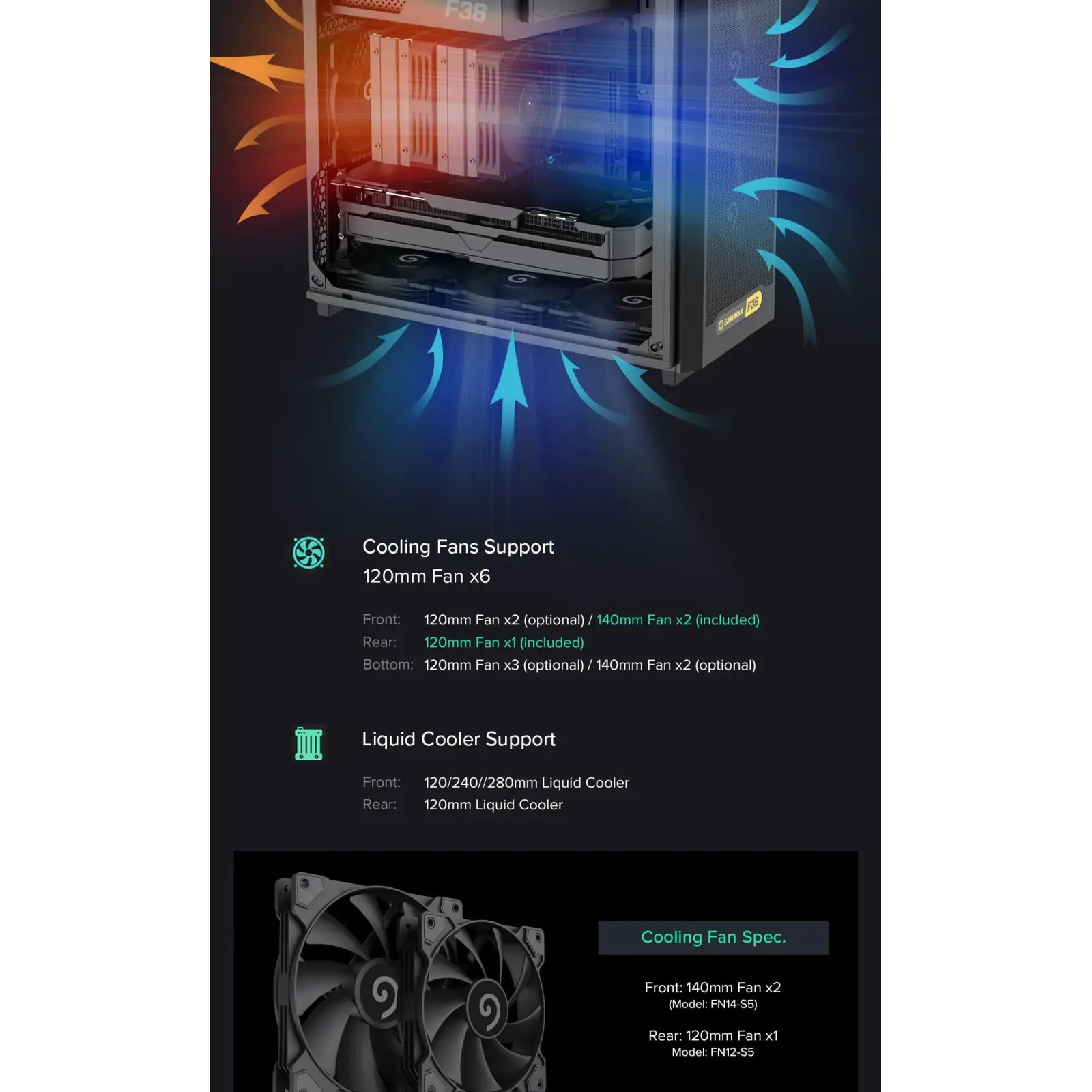 Корпус GAMEMAX Micro ATX без блока живлення, чорний, Mini Tower , M-ATX(200mm), Mini ITX F36 Dark UA