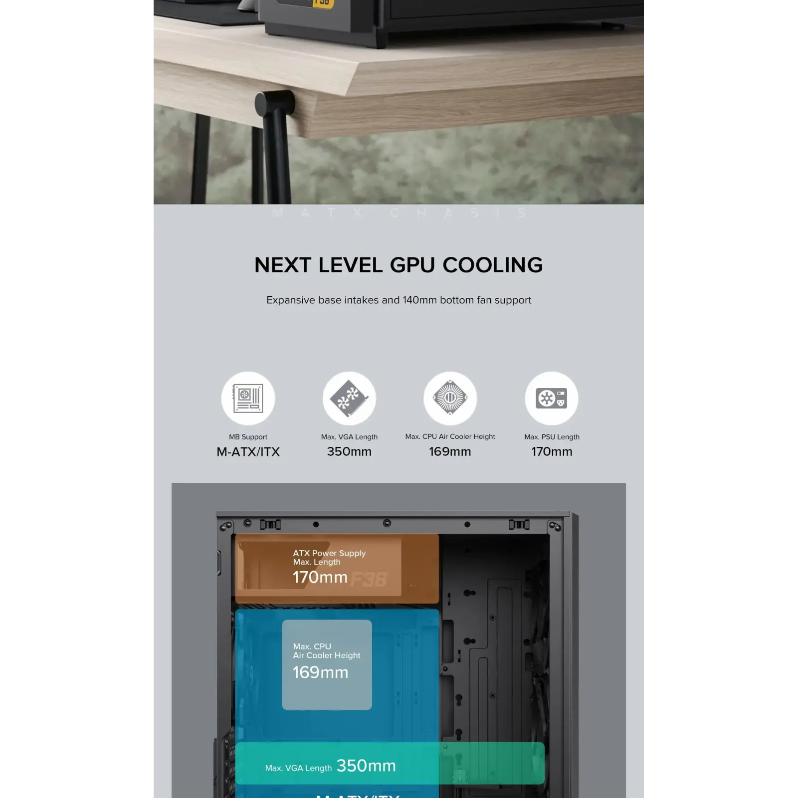 Корпус GAMEMAX Micro ATX без блока живлення, чорний, Mini Tower , M-ATX(200mm), Mini ITX F36 Dark UA