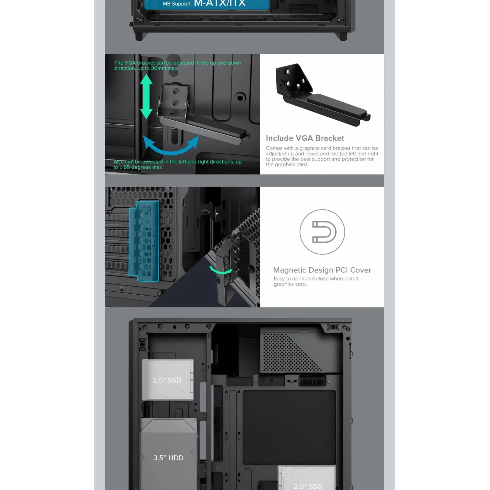 Корпус GAMEMAX Micro ATX без блока живлення, чорний, Mini Tower , M-ATX(200mm), Mini ITX F36 Dark UA