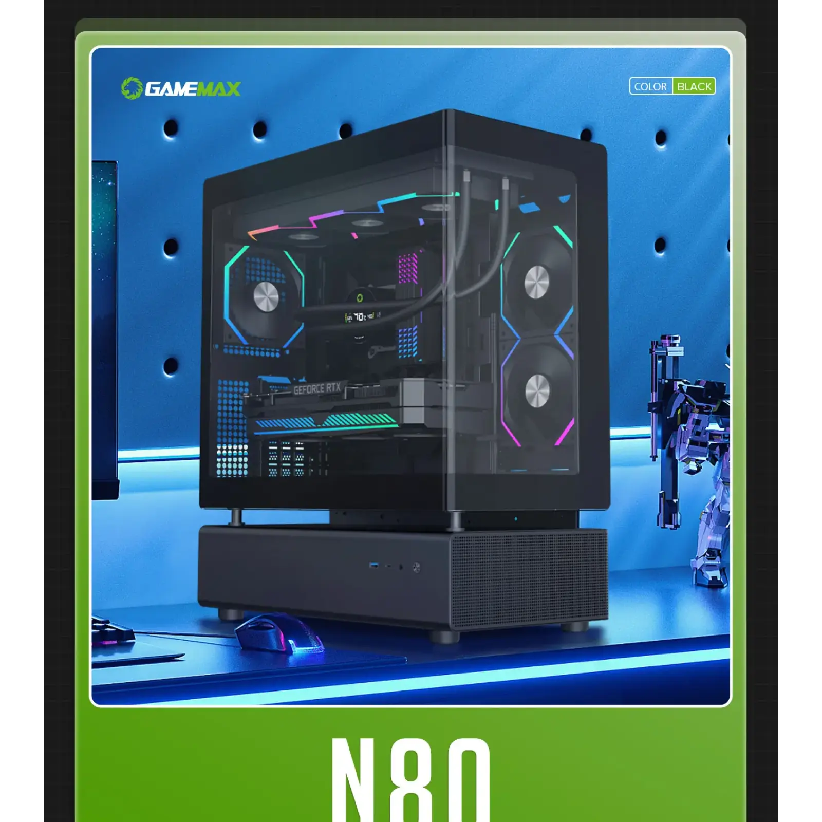 Корпус GAMEMAX Midi ATX без блока живлення,ATX, M-ATX,ITX,Support BTF,Tempered Glass,Mesh,USB N80 BK UA