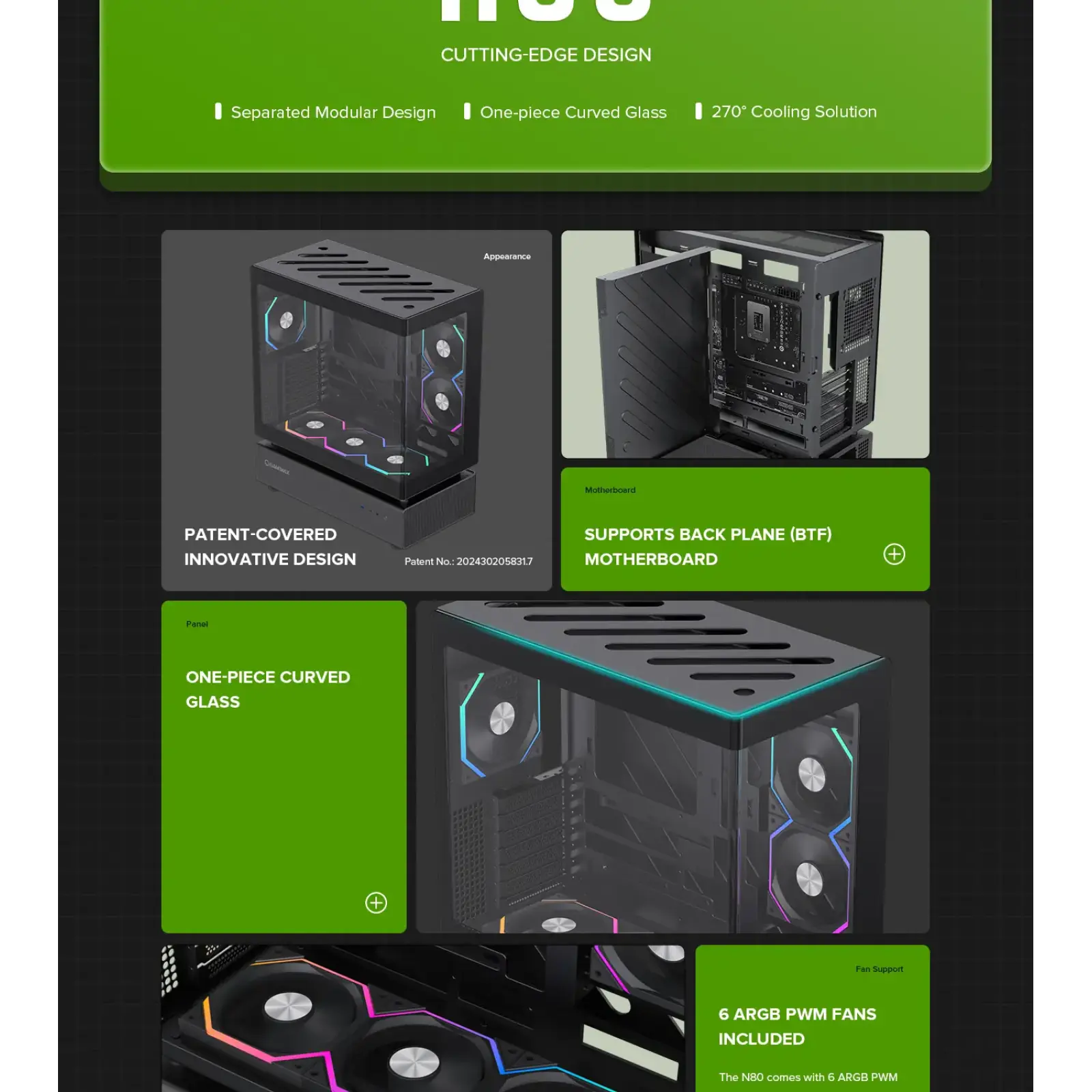 Корпус GAMEMAX Midi ATX без блока живлення,ATX, M-ATX,ITX,Support BTF,Tempered Glass,Mesh,USB N80 BK UA