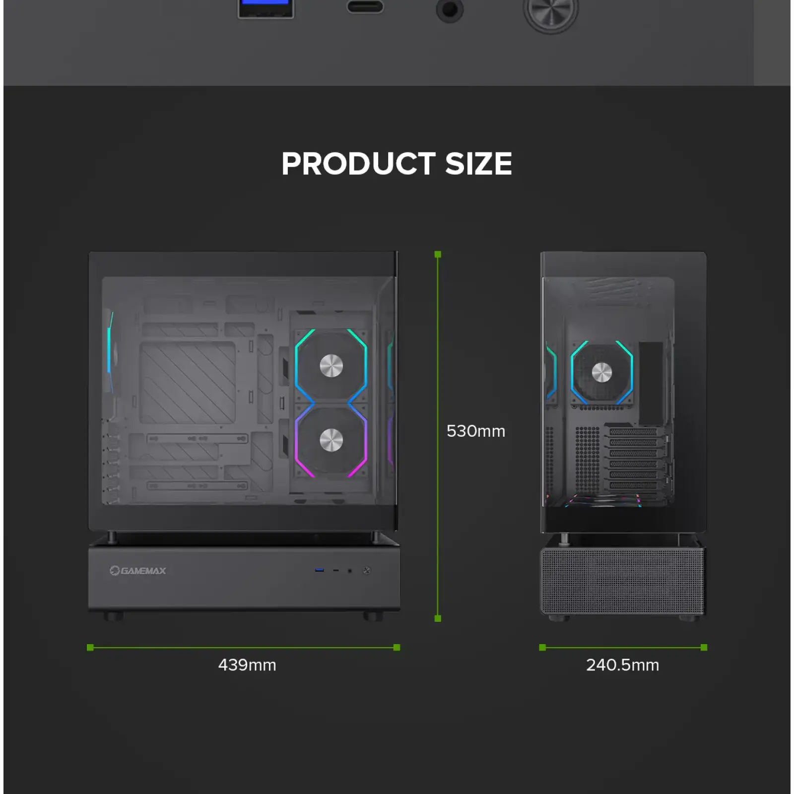 Корпус GAMEMAX Midi ATX без блока живлення,ATX, M-ATX,ITX,Support BTF,Tempered Glass,Mesh,USB N80 BK UA