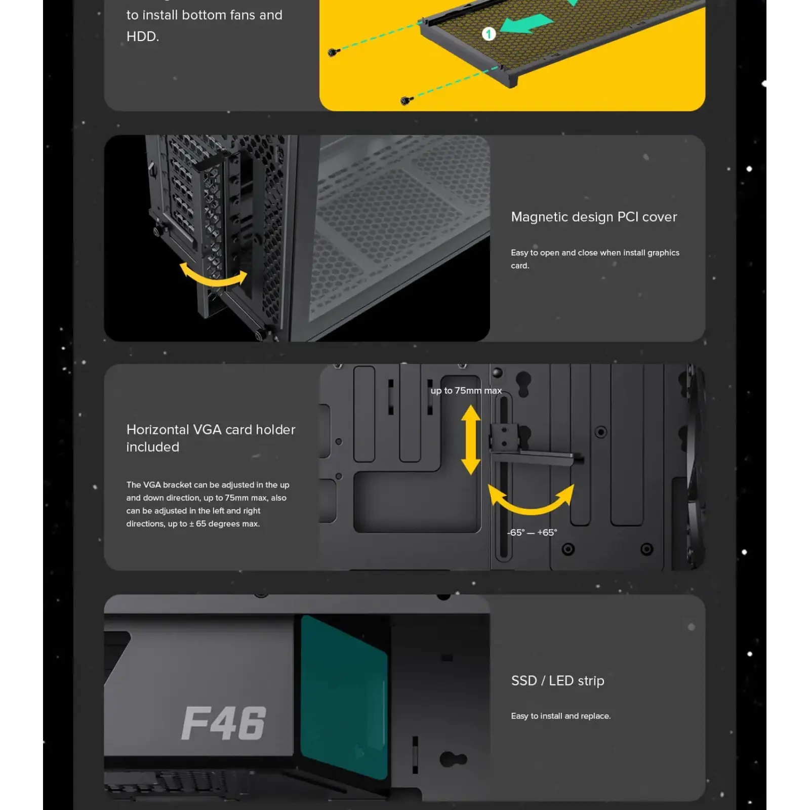 Корпус GAMEMAX комп'ютерний Midi ATX без блока живлення X,M-ATX,ITX. (Support BTF),Tempered Glass,Mesh,USB F46 BK UA