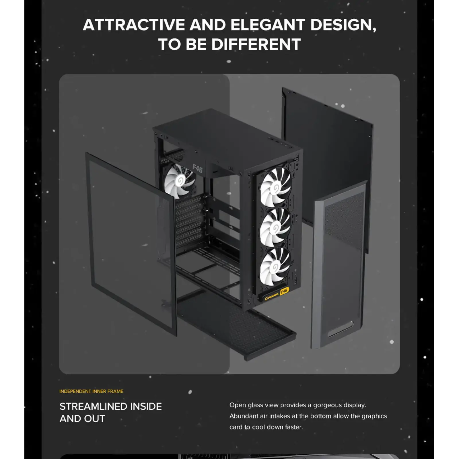 Корпус GAMEMAX комп'ютерний Midi ATX без блока живлення X,M-ATX,ITX. (Support BTF),Tempered Glass,Mesh,USB F46 BK UA