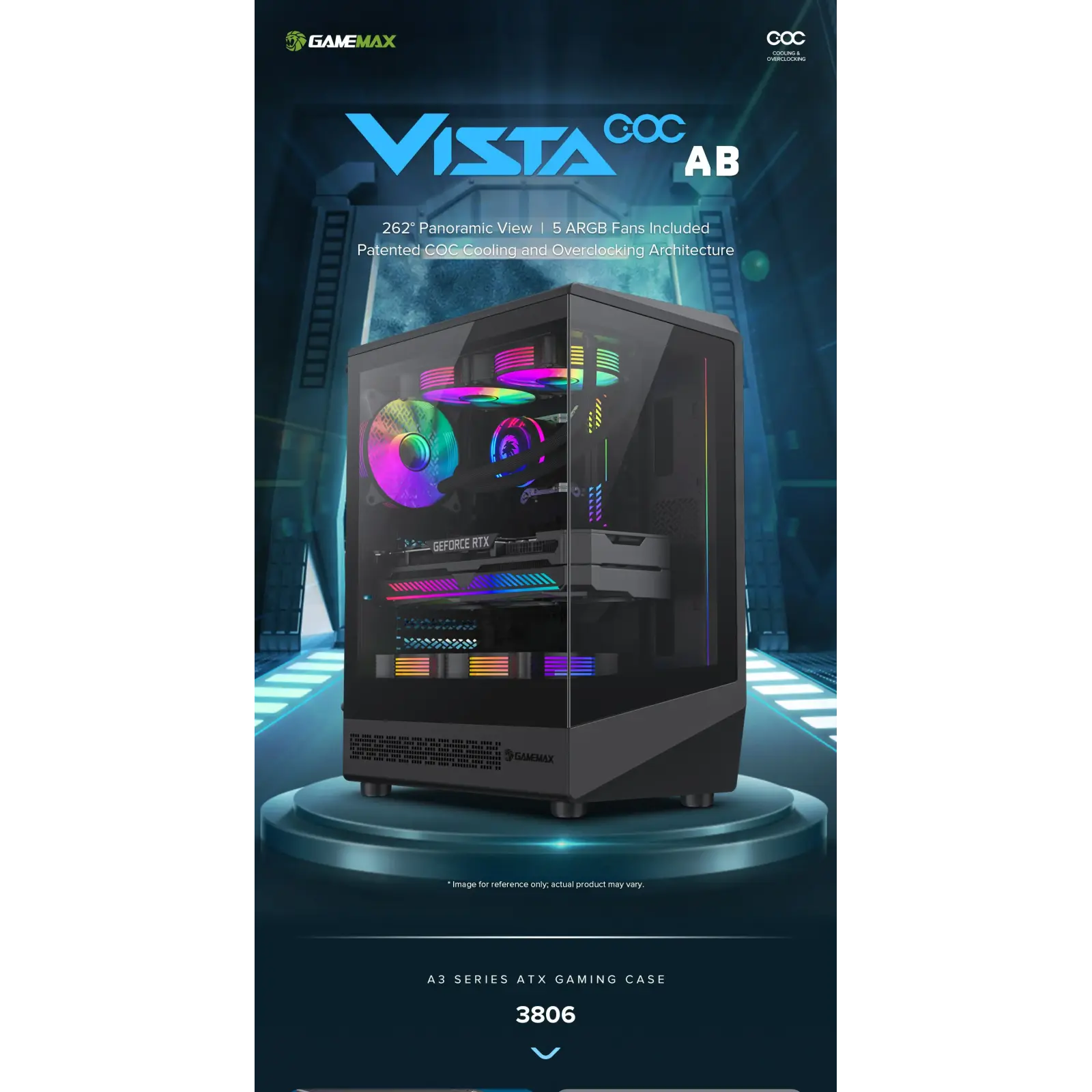 Корпус GAMEMAX комп'ютерний Midi ATX без блока живлення ATX, M-ATX, ITX, Tempered Glass, COC Turbo Fan Vista COC AB UA