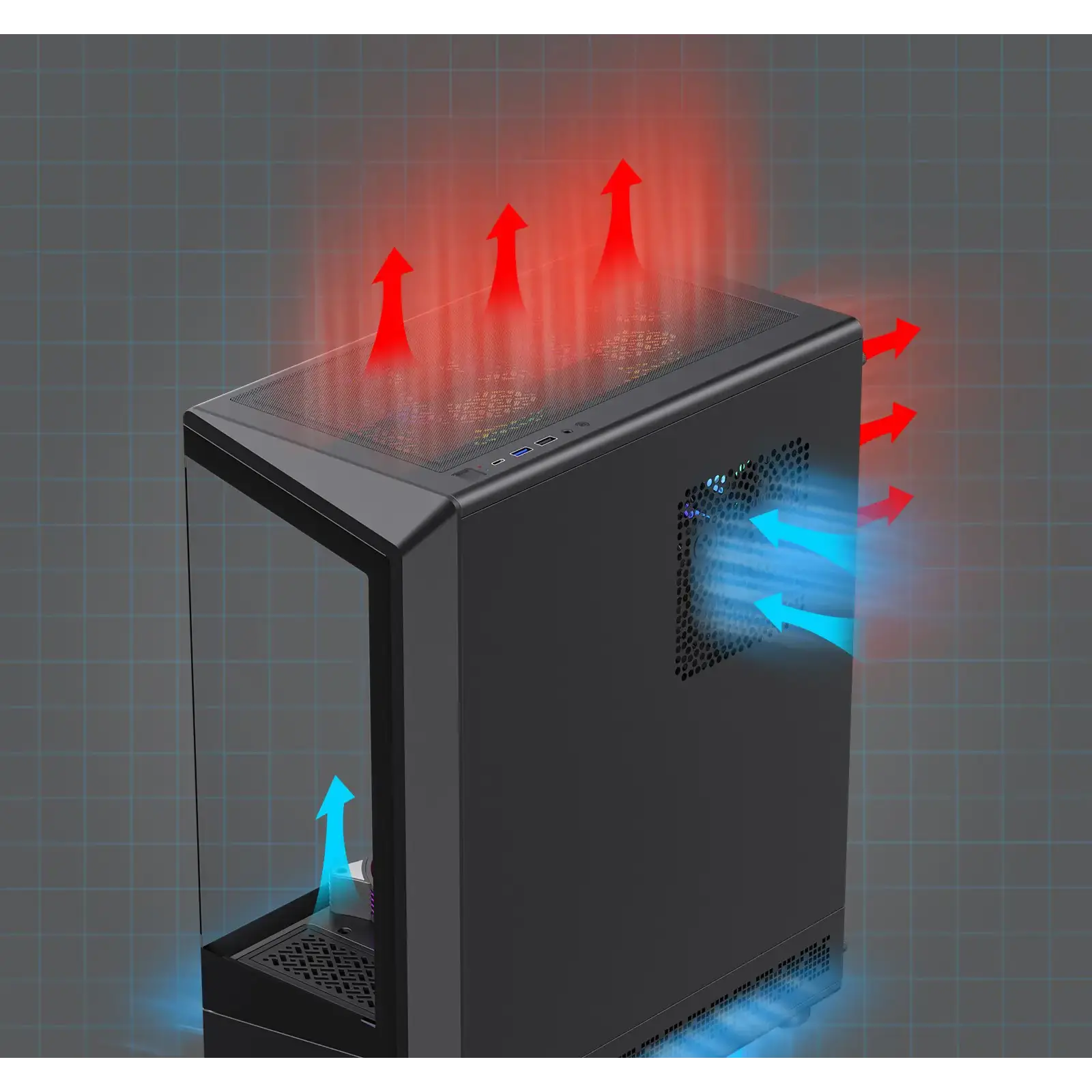 Корпус GAMEMAX комп'ютерний Midi ATX без блока живлення ATX, M-ATX, ITX, Tempered Glass, COC Turbo Fan Vista COC AB UA