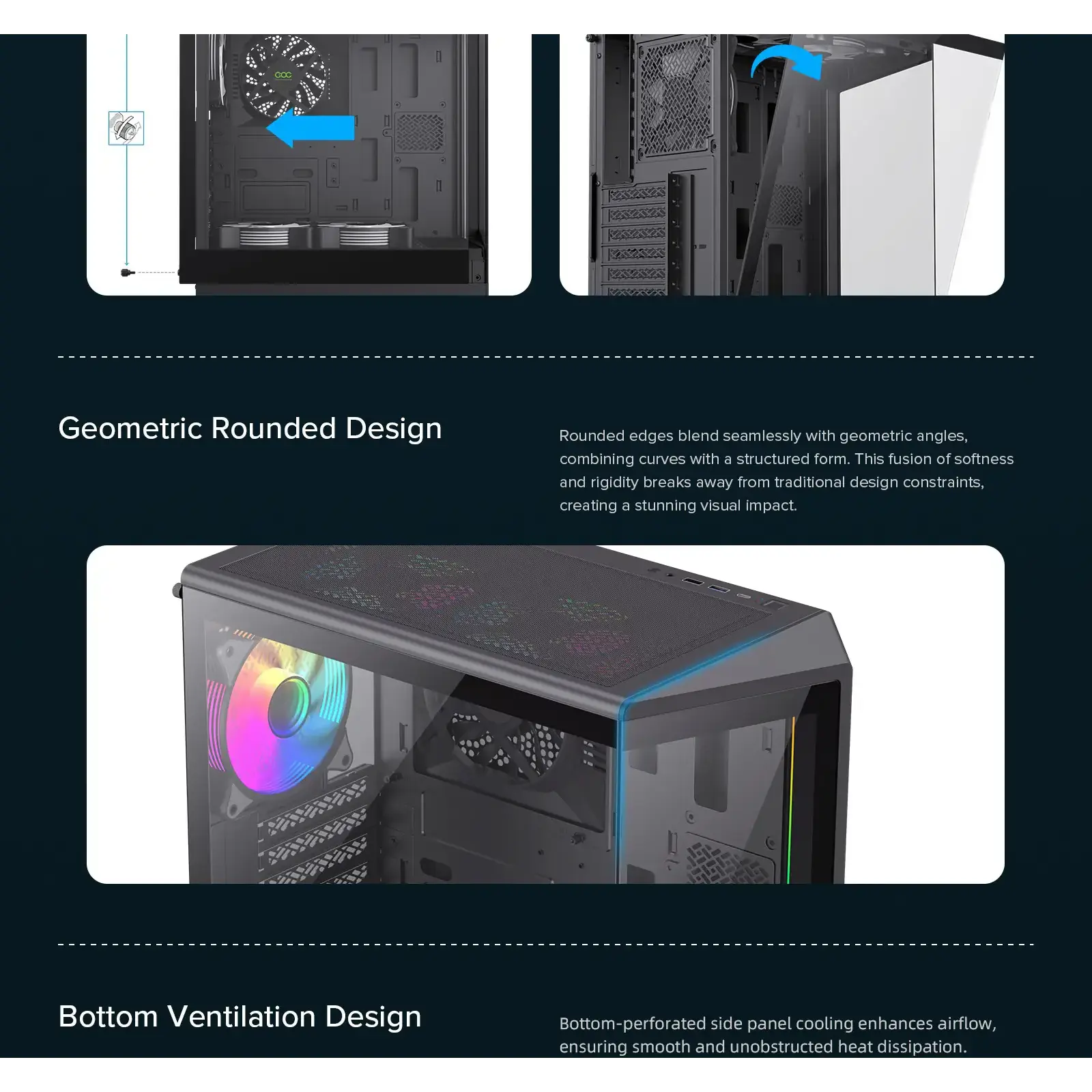 Корпус GAMEMAX комп'ютерний Midi ATX без блока живлення ATX, M-ATX, ITX, Tempered Glass, COC Turbo Fan Vista COC AB UA