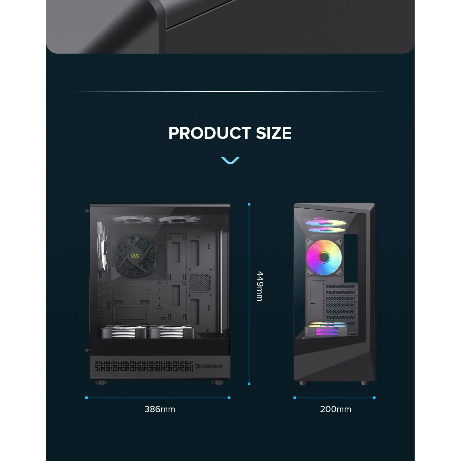 Корпус GAMEMAX комп'ютерний Midi ATX без блока живлення ATX, M-ATX, ITX, Tempered Glass, COC Turbo Fan Vista COC AB UA