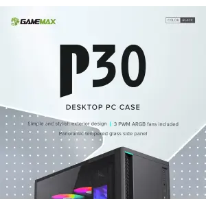 Корпус GAMEMAX комп'ютерний Midi ATX без блока живлення ATX,M-ATX,ITX,ABS ,Mesh,USB3.0x2,Type-C(Gen2) P30 BK UA