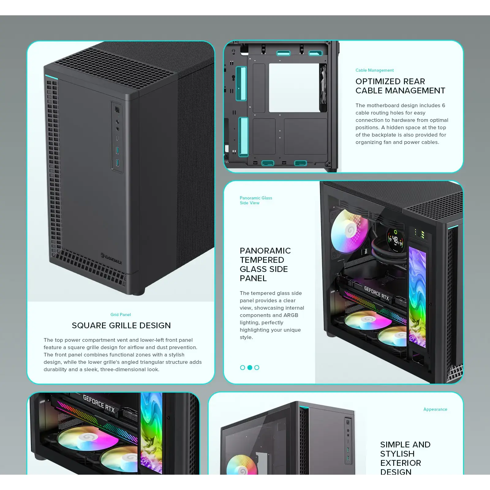 Корпус GAMEMAX комп'ютерний Midi ATX без блока живлення ATX,M-ATX,ITX,ABS ,Mesh,USB3.0x2,Type-C(Gen2) P30 BK UA