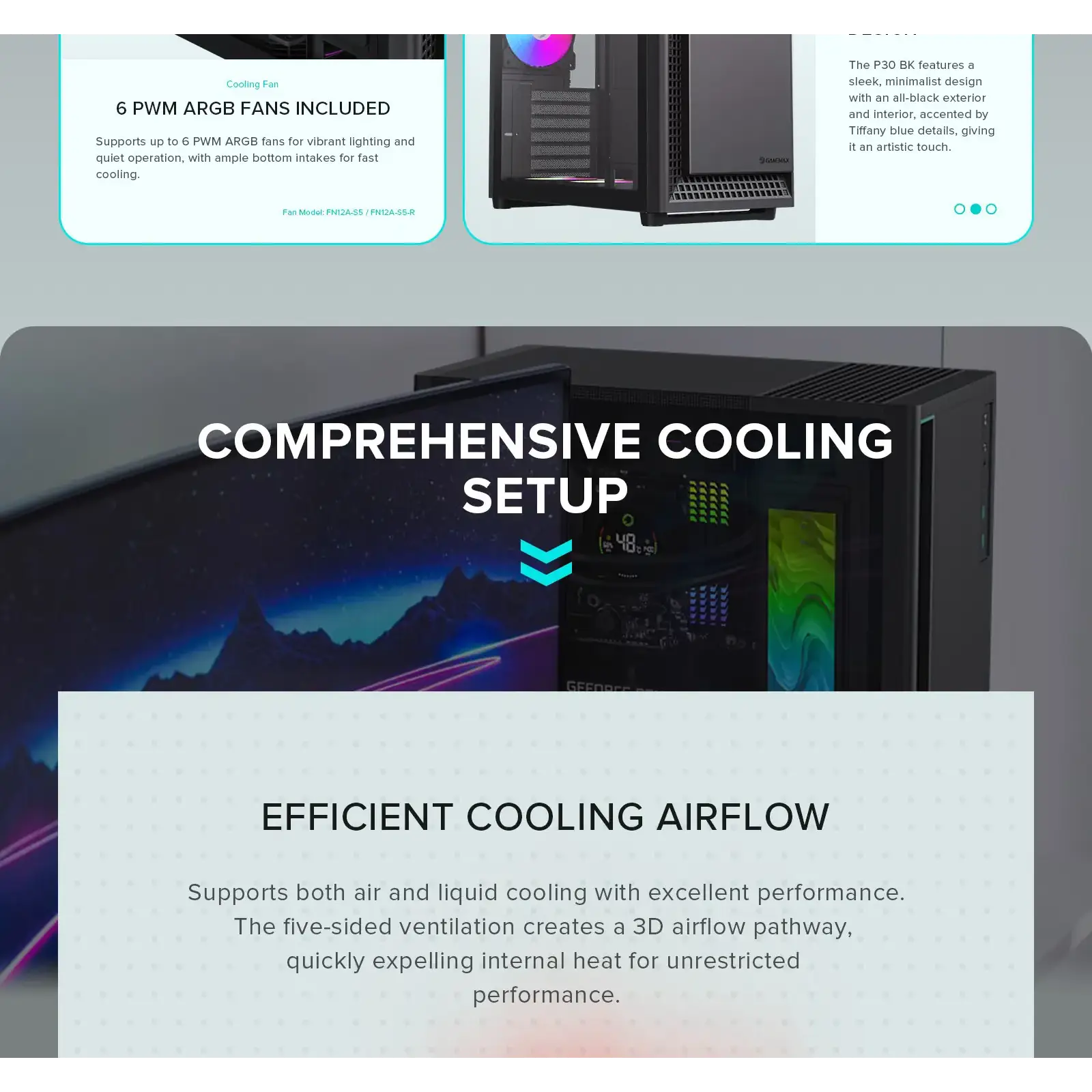 Корпус GAMEMAX комп'ютерний Midi ATX без блока живлення ATX,M-ATX,ITX,ABS ,Mesh,USB3.0x2,Type-C(Gen2) P30 BK UA