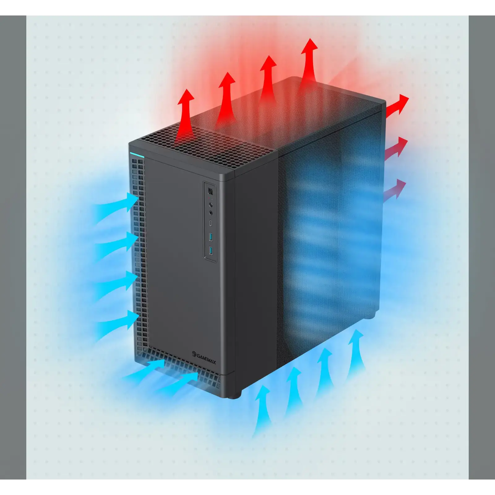 Корпус GAMEMAX комп'ютерний Midi ATX без блока живлення ATX,M-ATX,ITX,ABS ,Mesh,USB3.0x2,Type-C(Gen2) P30 BK UA