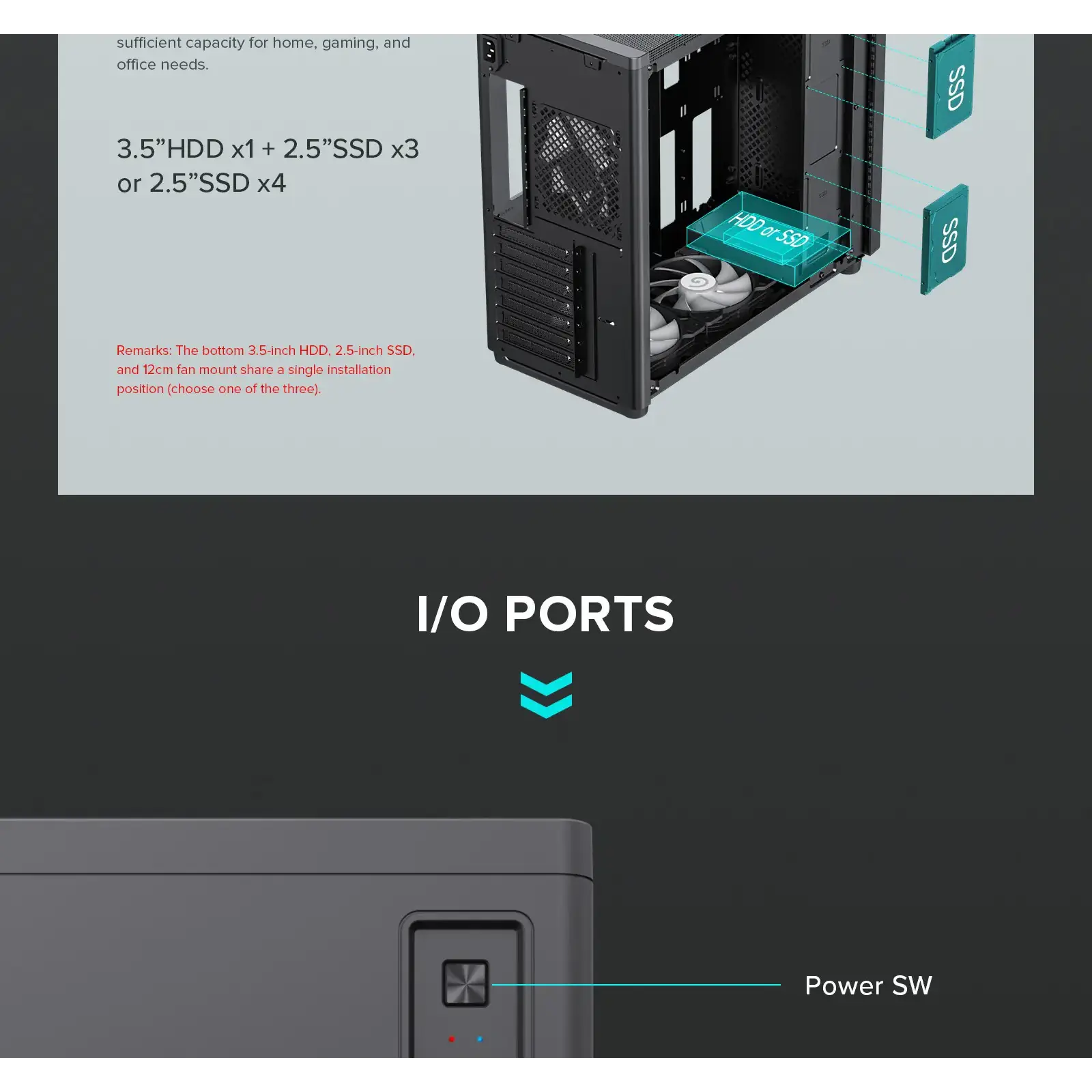 Корпус GAMEMAX комп'ютерний Midi ATX без блока живлення ATX,M-ATX,ITX,ABS ,Mesh,USB3.0x2,Type-C(Gen2) P30 BK UA