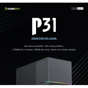 Корпус GAMEMAX комп'ютерний Midi ATX без блока живлення ATX,M-ATX,ITX,ABS ,Mesh,USB3.0x2,Type-C(Gen2) P31 BK UA