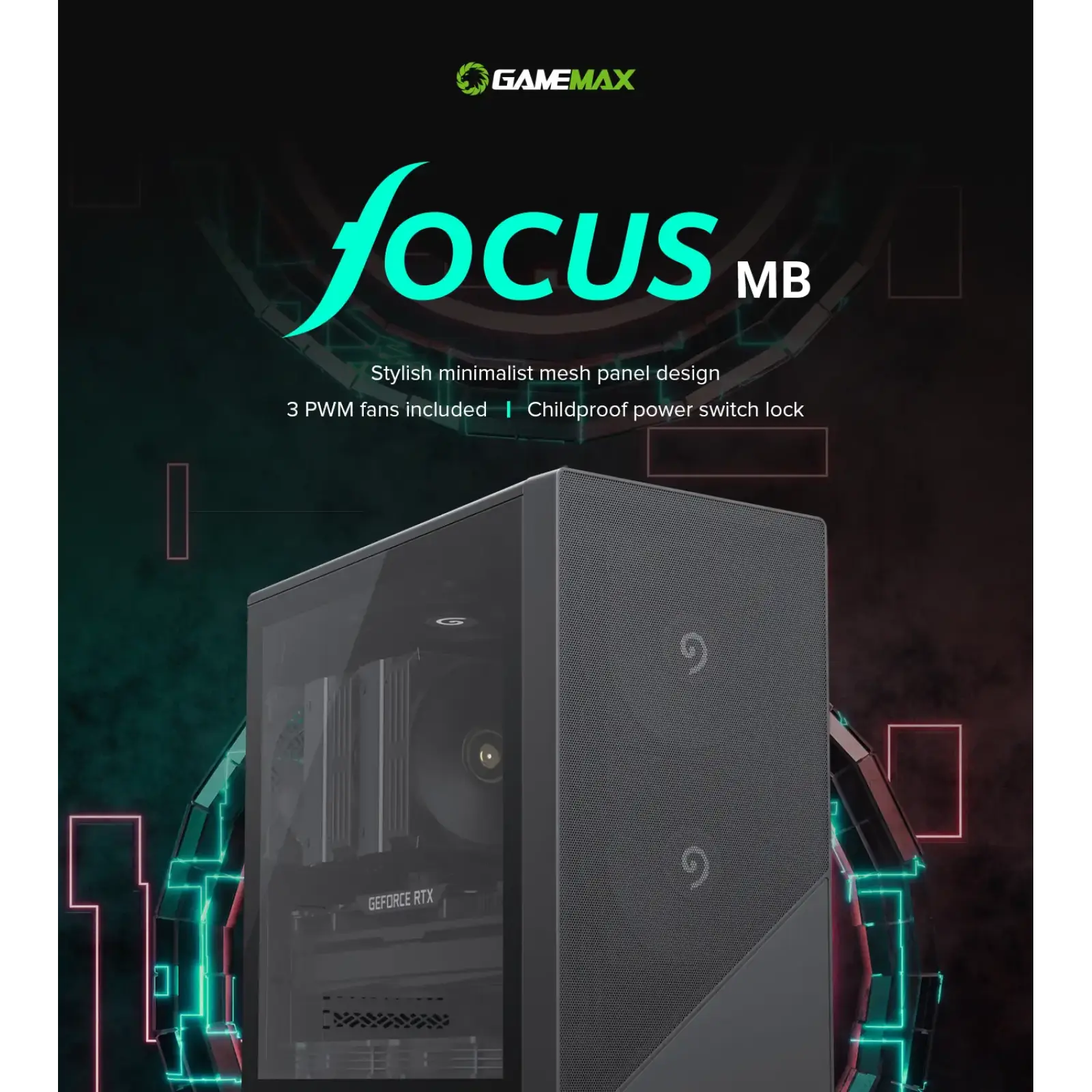 Корпус GAMEMAX комп'ютерний Mini Tower без блока живлення M-ATX, ITX,Tempered Glass,Mesh,USB2.0x1,USB3.0x1,T Focus MB UA