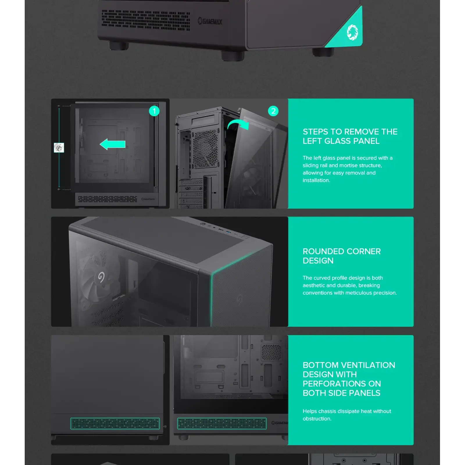 Корпус GAMEMAX комп'ютерний Mini Tower без блока живлення M-ATX, ITX,Tempered Glass,Mesh,USB2.0x1,USB3.0x1,T Focus MB UA