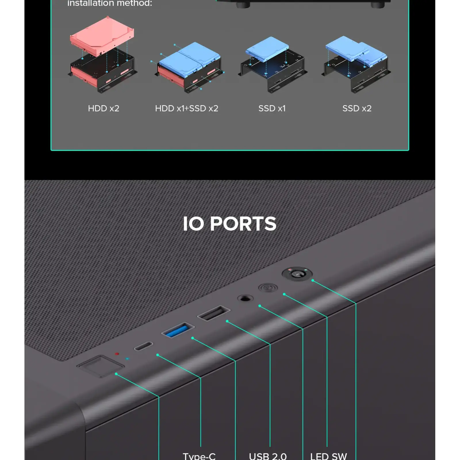 Корпус GAMEMAX комп'ютерний Mini Tower без блока живлення M-ATX, ITX,Tempered Glass,Mesh,USB2.0x1,USB3.0x1,T Focus MB UA