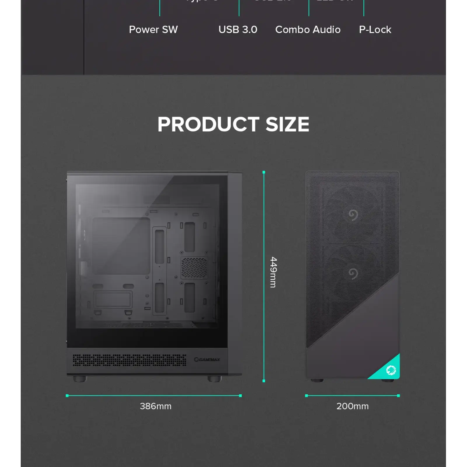 Корпус GAMEMAX комп'ютерний Mini Tower без блока живлення M-ATX, ITX,Tempered Glass,Mesh,USB2.0x1,USB3.0x1,T Focus MB UA