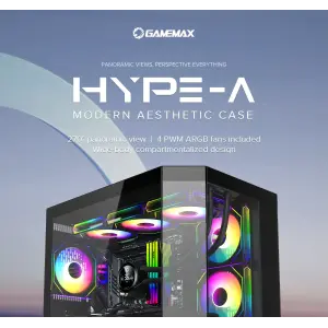 Корпус GAMEMAX комп'ютерний Midi ATX без блока живлення X,M-ATX, ITX,Tempered Glass,Metal cover, USB2.0x1 HYPE-A Black UA