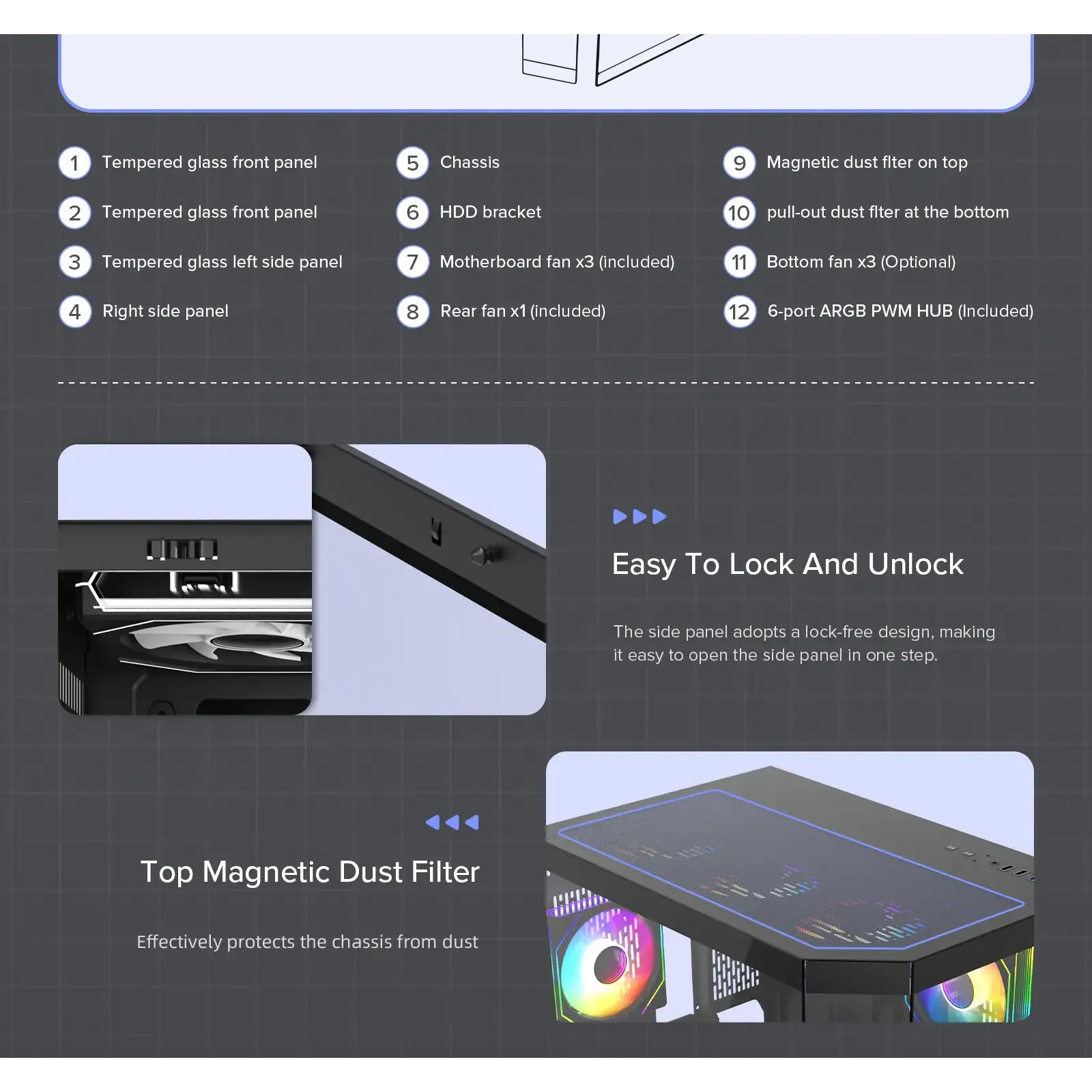 Корпус GAMEMAX комп'ютерний Midi ATX без блока живлення X,M-ATX, ITX,Tempered Glass,Metal cover, USB2.0x1 HYPE-A Black UA