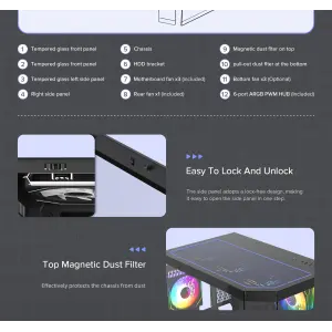 Корпус GAMEMAX комп'ютерний Midi ATX без блока живлення X,M-ATX, ITX,Tempered Glass,Metal cover, USB2.0x1 HYPE-A Black UA