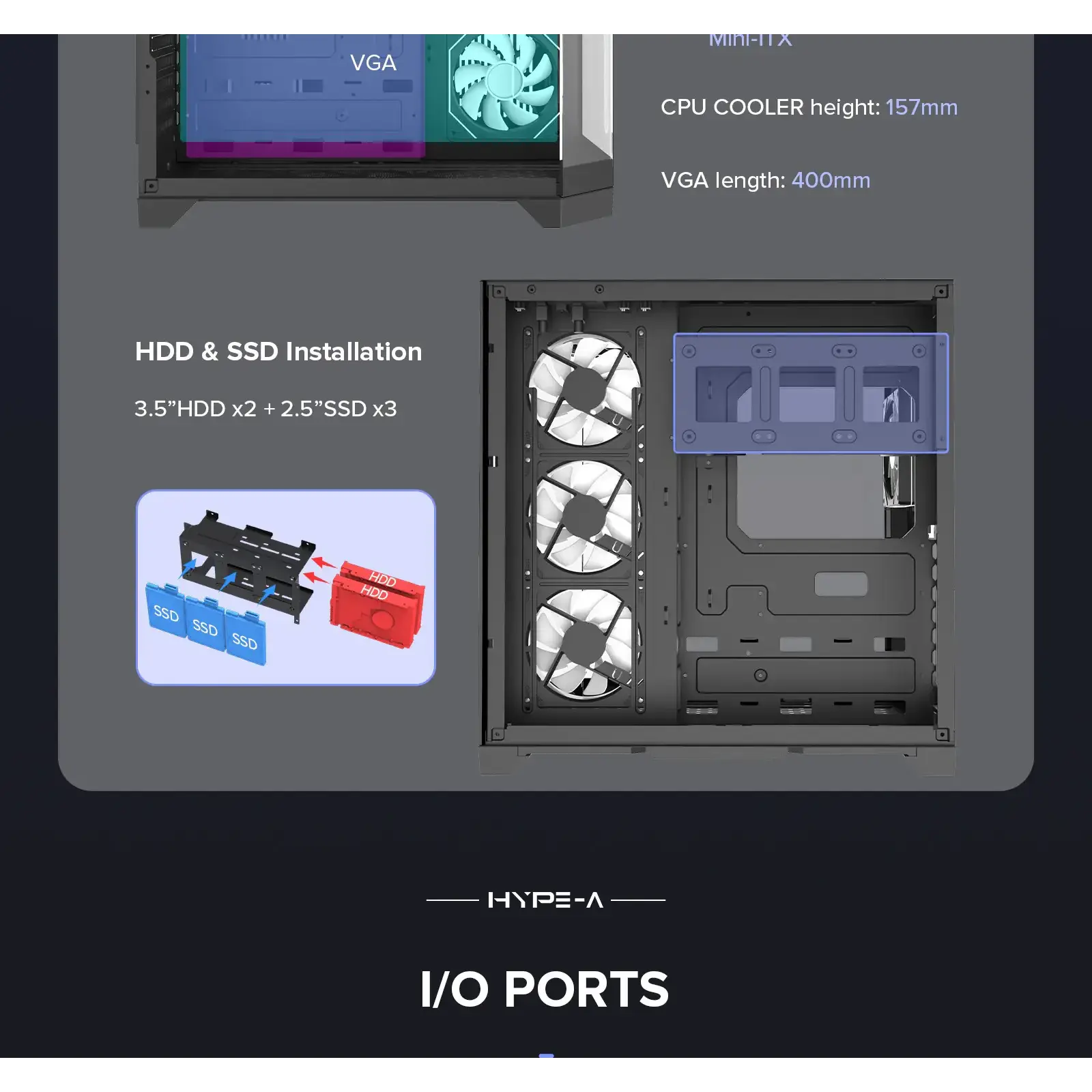 Корпус GAMEMAX комп'ютерний Midi ATX без блока живлення X,M-ATX, ITX,Tempered Glass,Metal cover, USB2.0x1 HYPE-A Black UA