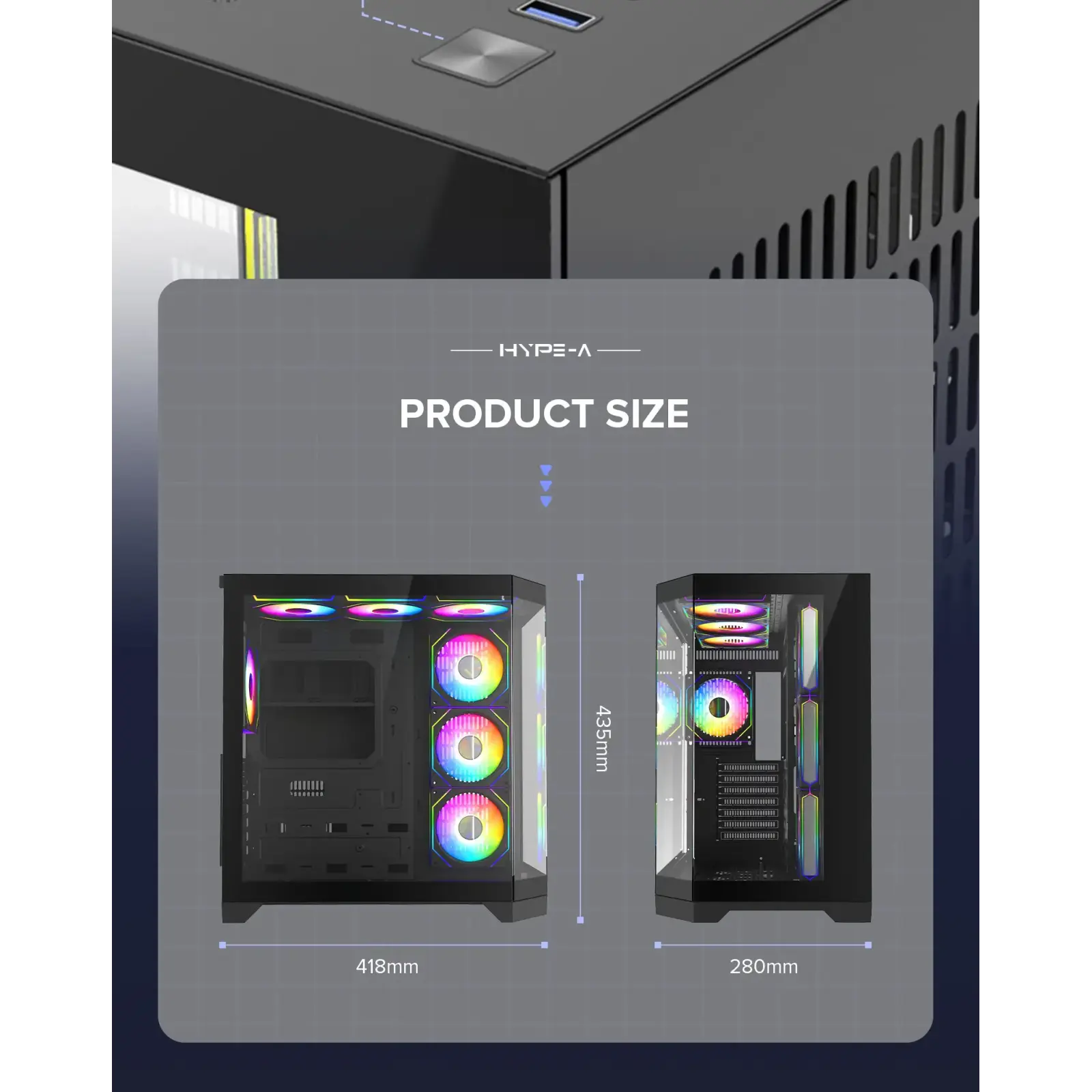 Корпус GAMEMAX комп'ютерний Midi ATX без блока живлення X,M-ATX, ITX,Tempered Glass,Metal cover, USB2.0x1 HYPE-A Black UA