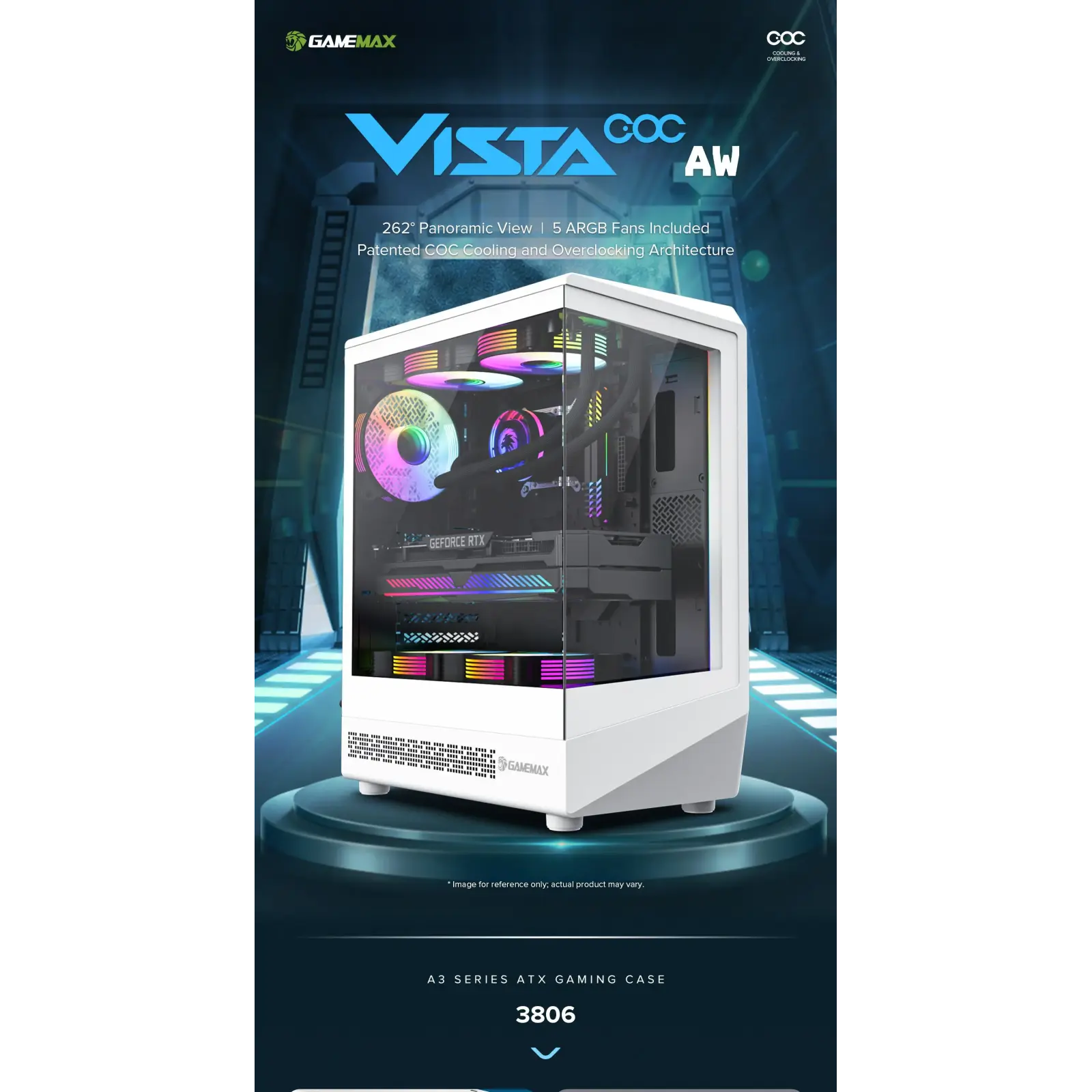 Корпус GAMEMAX комп'ютерний Midi ATX без блока живлення ATX, M-ATX, ITX, Tempered Glass, COC Turbo Fan VISTA COC AW UA