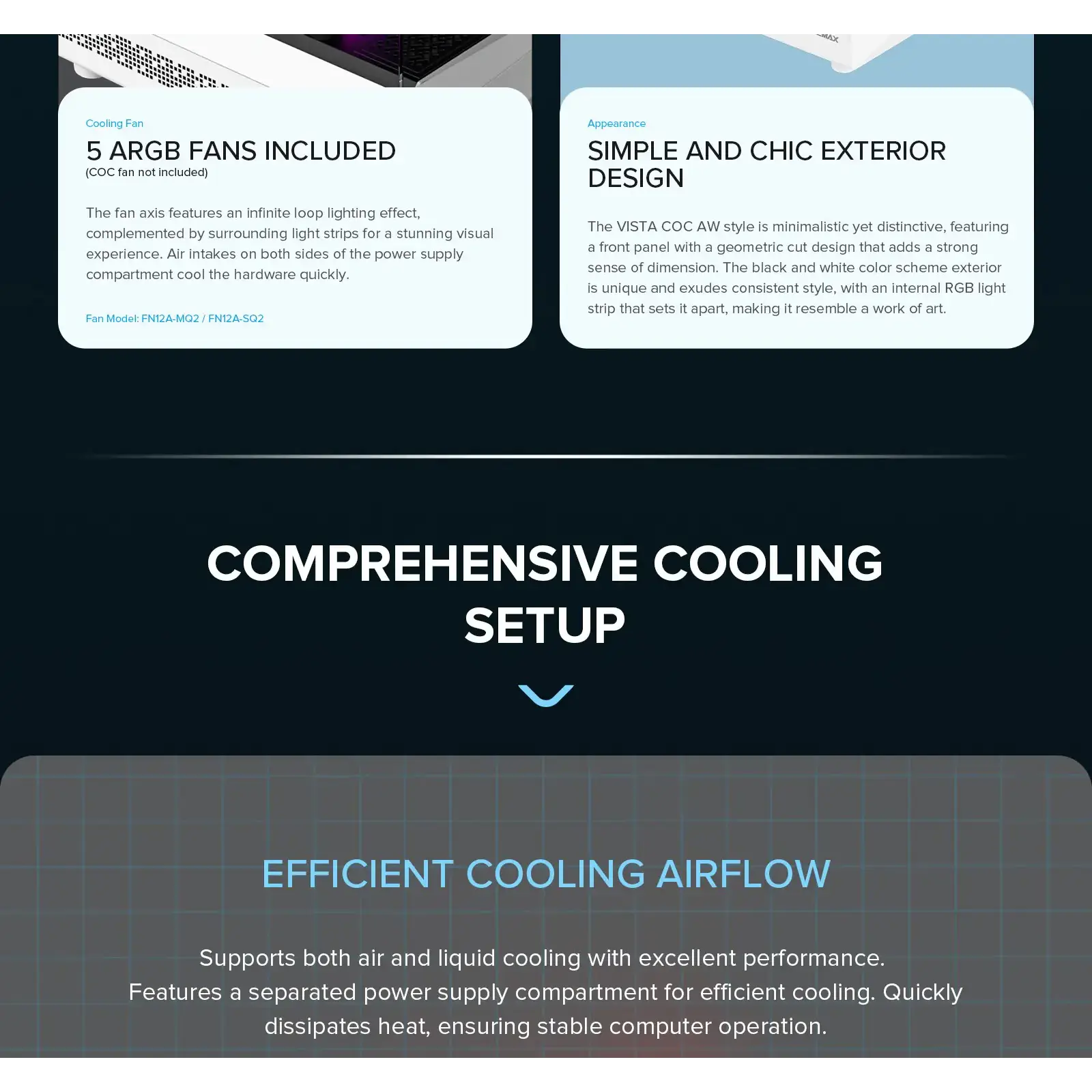 Корпус GAMEMAX комп'ютерний Midi ATX без блока живлення ATX, M-ATX, ITX, Tempered Glass, COC Turbo Fan VISTA COC AW UA