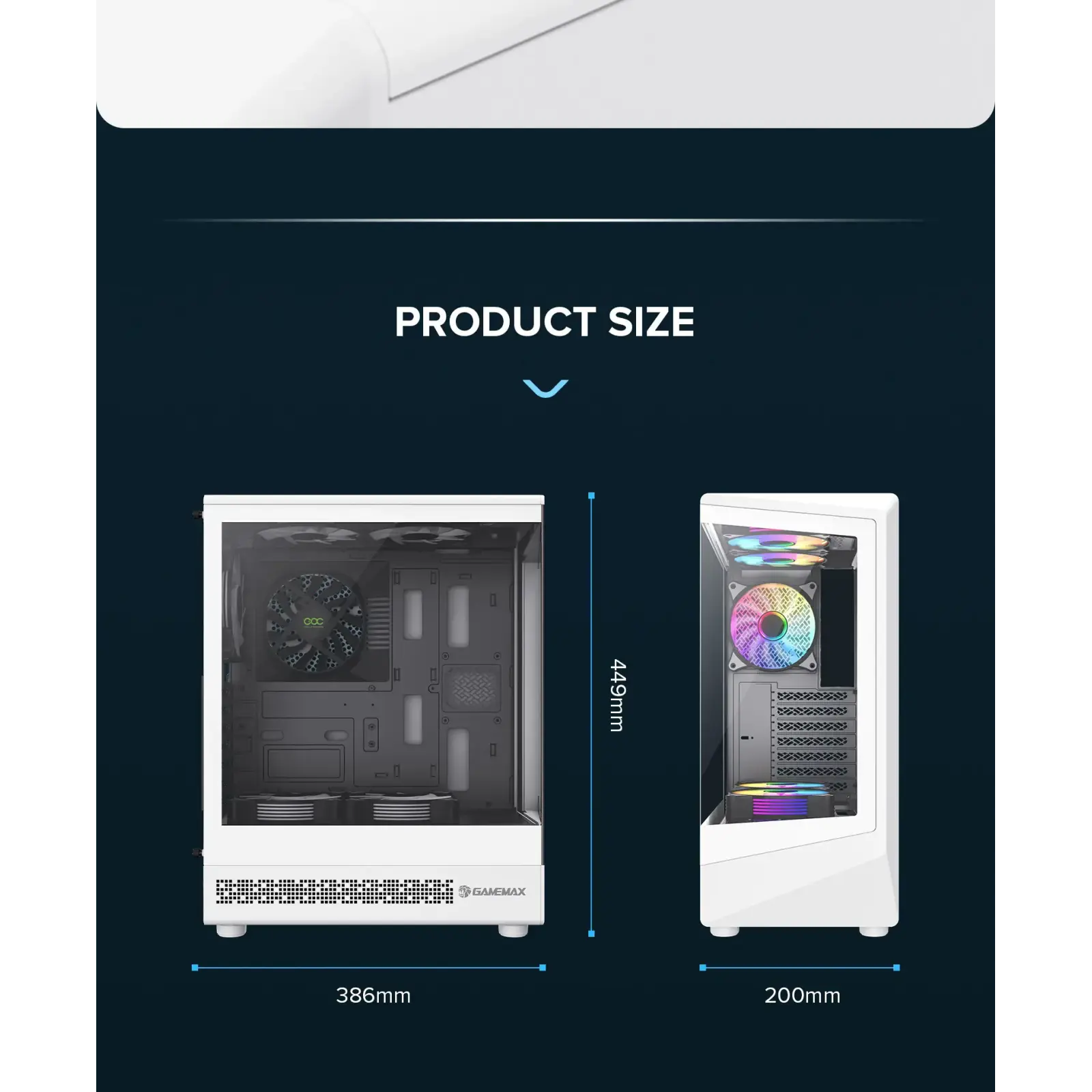 Корпус GAMEMAX комп'ютерний Midi ATX без блока живлення ATX, M-ATX, ITX, Tempered Glass, COC Turbo Fan VISTA COC AW UA