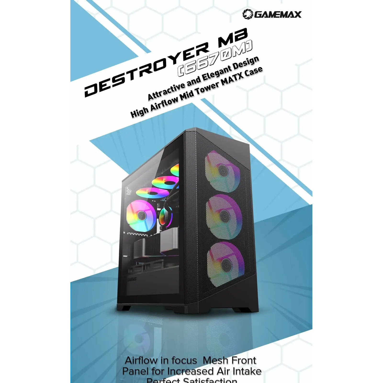 Корпус GAMEMAX Micro ATX без блока живлення , закалене скл о Destroyer MB UA