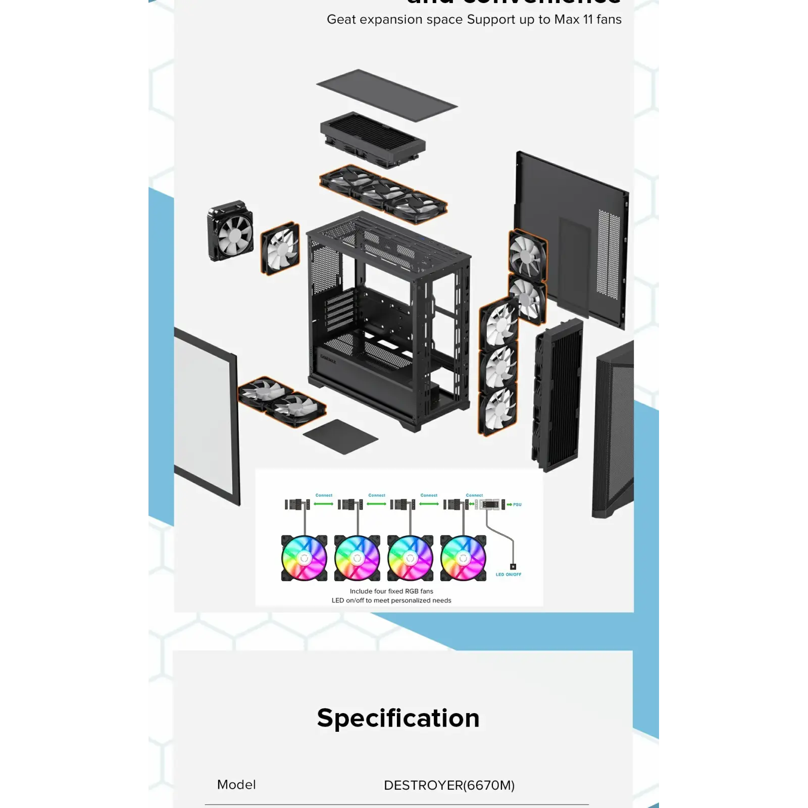 Корпус GAMEMAX Micro ATX без блока живлення , закалене скл о Destroyer MB UA