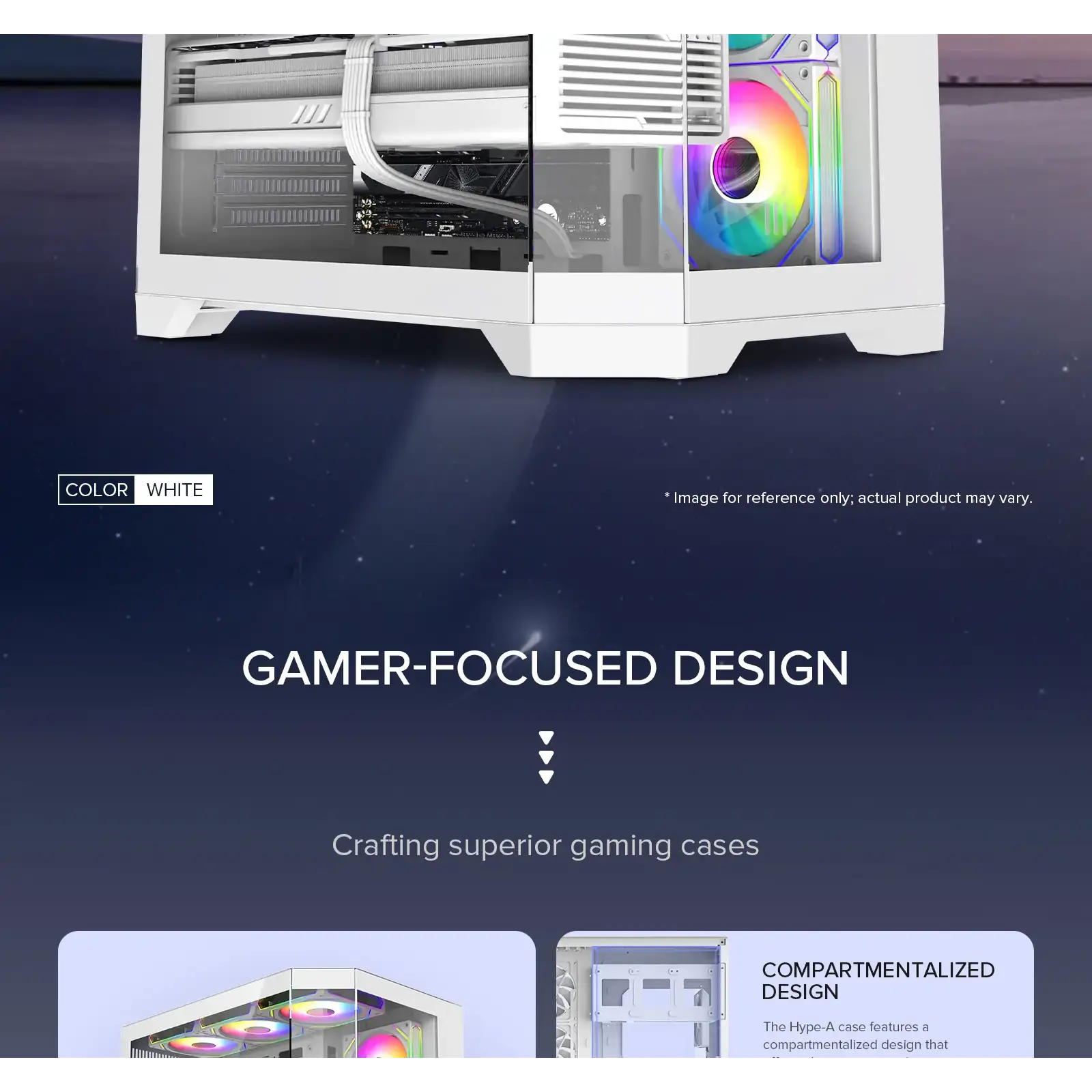 Корпус GAMEMAX комп'ютерний Midi ATX без блока живлення X,M-ATX, ITX,Tempered Glass,Metal cover, USB2.0x1 HYPE-A White UA