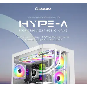 Корпус GAMEMAX комп'ютерний Midi ATX без блока живлення X,M-ATX, ITX,Tempered Glass,Metal cover, USB2.0x1 HYPE-A White UA