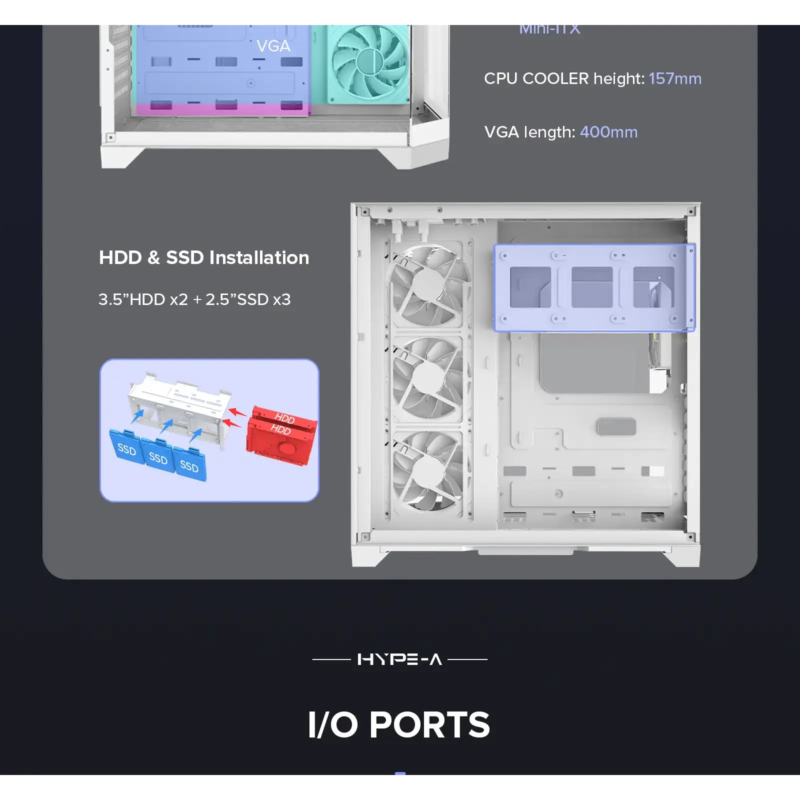 Корпус GAMEMAX комп'ютерний Midi ATX без блока живлення X,M-ATX, ITX,Tempered Glass,Metal cover, USB2.0x1 HYPE-A White UA