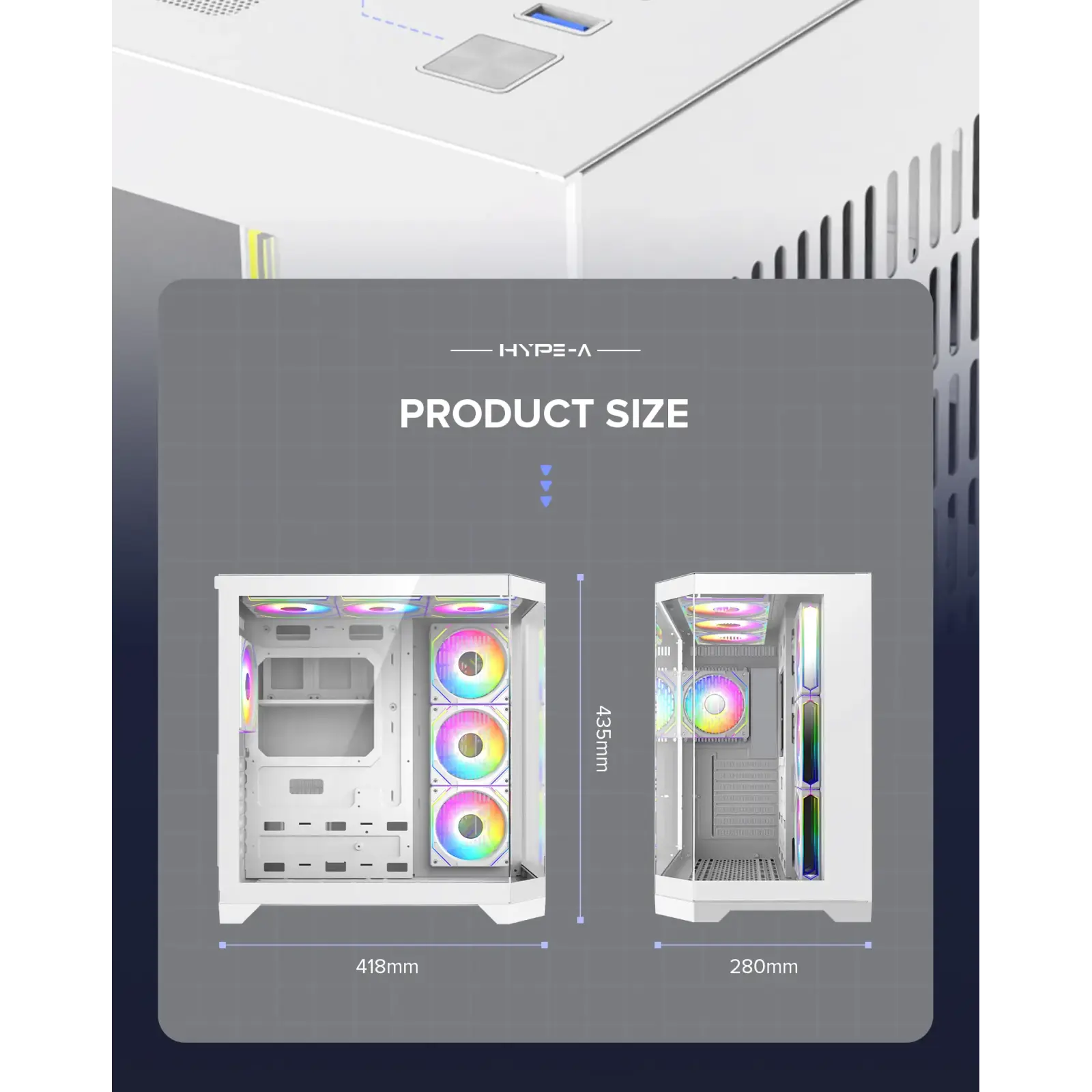 Корпус GAMEMAX комп'ютерний Midi ATX без блока живлення X,M-ATX, ITX,Tempered Glass,Metal cover, USB2.0x1 HYPE-A White UA