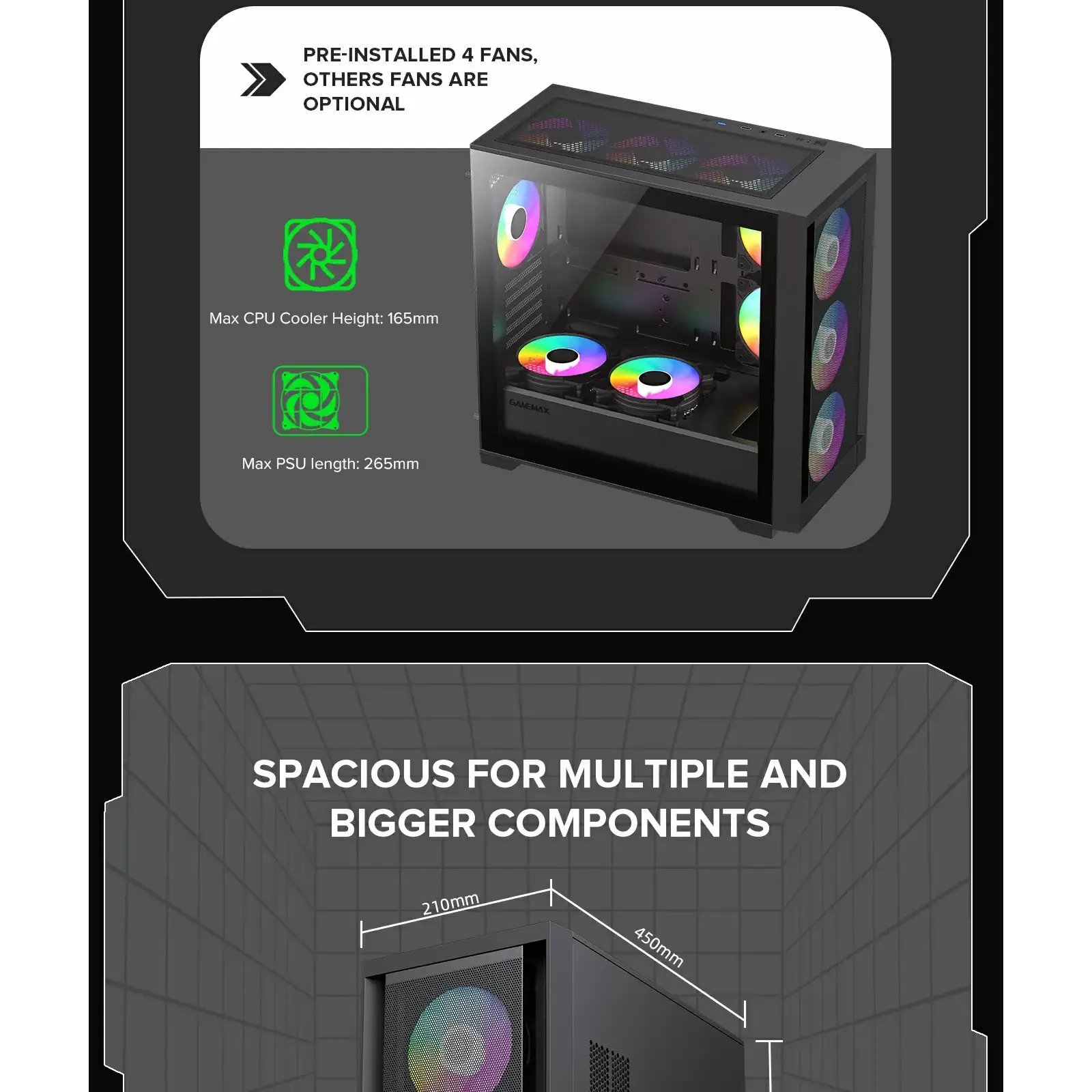 Корпус GAMEMAX Micro ATX без блока живлення , ABS пластик, сітка,закалене склоM-ATX, ITX, ABS, Mesh,Tempered Defender MB UA