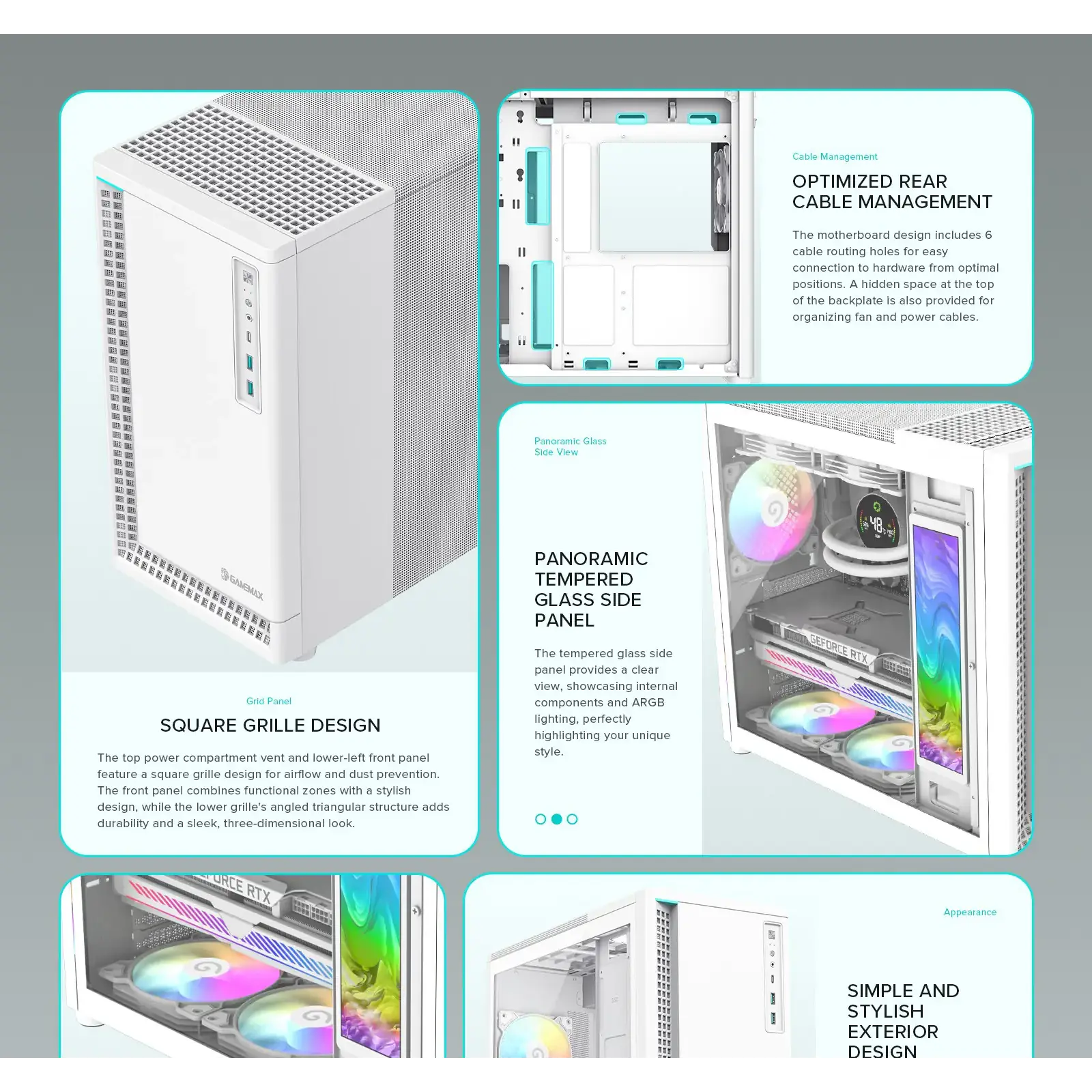 Корпус GAMEMAX комп'ютерний Midi ATX без блока живлення ATX,M-ATX,ITX,ABS ,Mesh,USB3.0x2,Type-C(Gen2) P30 WH UA