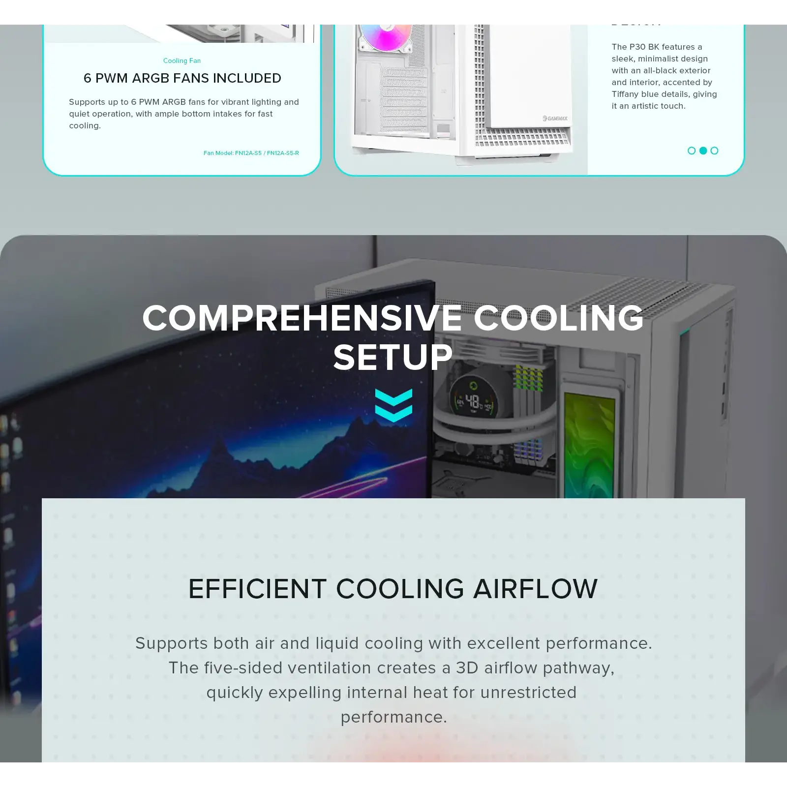 Корпус GAMEMAX комп'ютерний Midi ATX без блока живлення ATX,M-ATX,ITX,ABS ,Mesh,USB3.0x2,Type-C(Gen2) P30 WH UA
